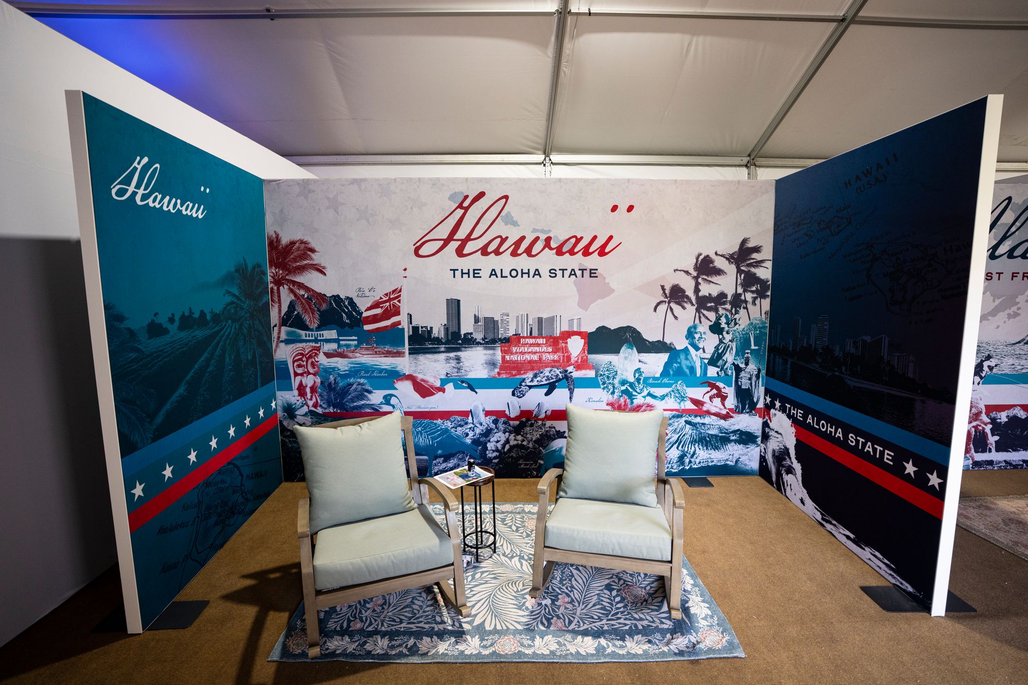 Several authorities booths were fundamentally empty, pinch Hawaii’s containing conscionable a brace of chairs