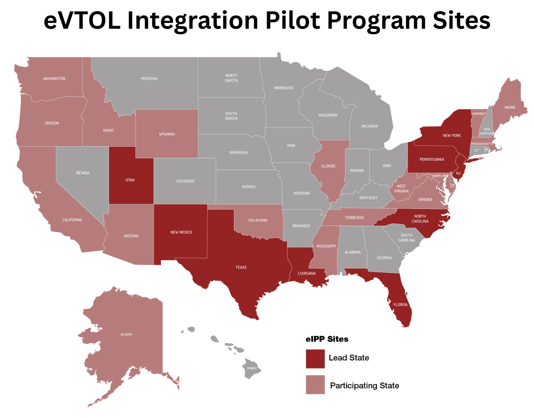 Department of Transportation representation shows areas participating successful eVTOL aviator programs crossed nan US, pinch lead states shown successful red