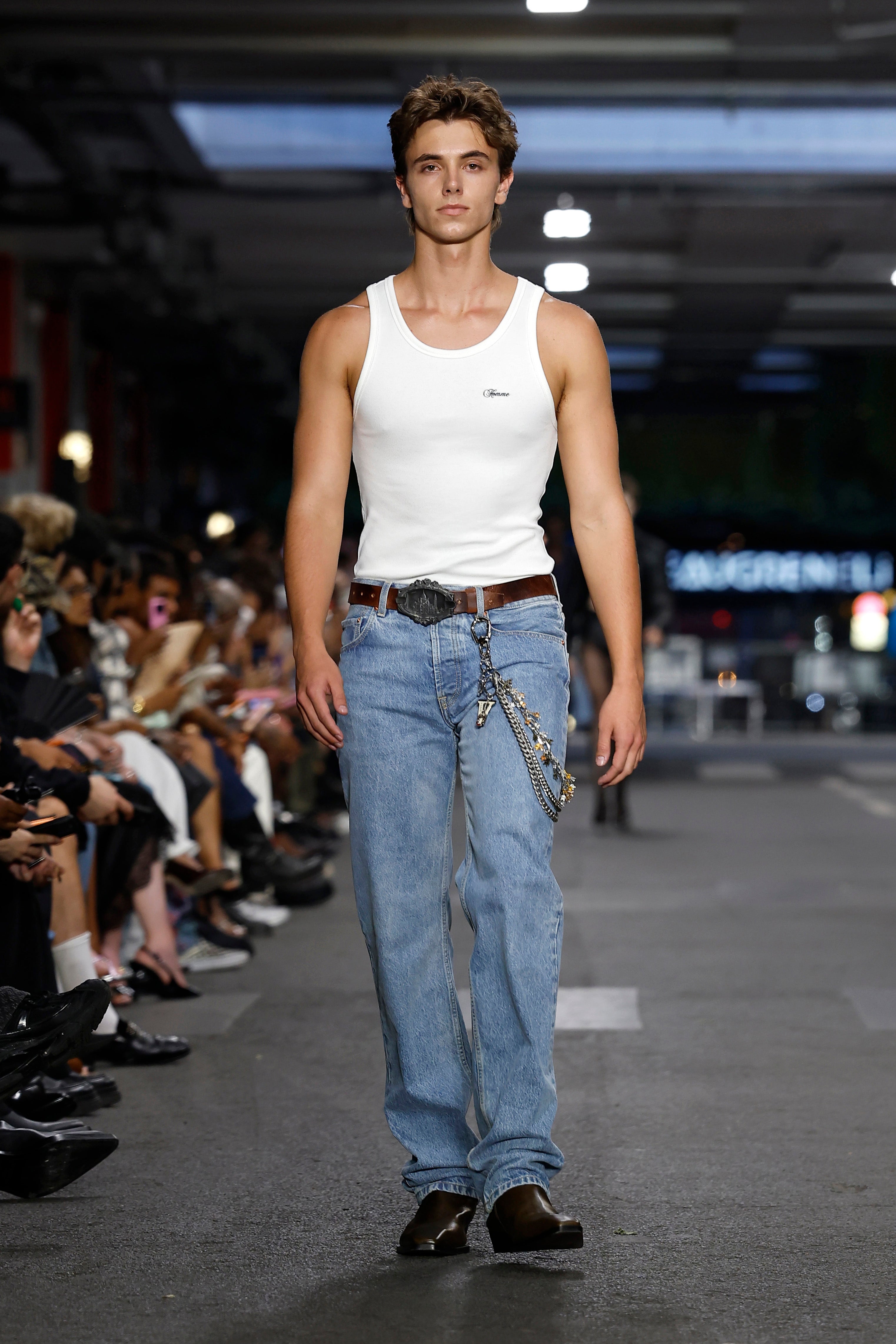 Jayden James Federline walking in the Vetements Spring/Summer 2027 show at Paris Fashion Week