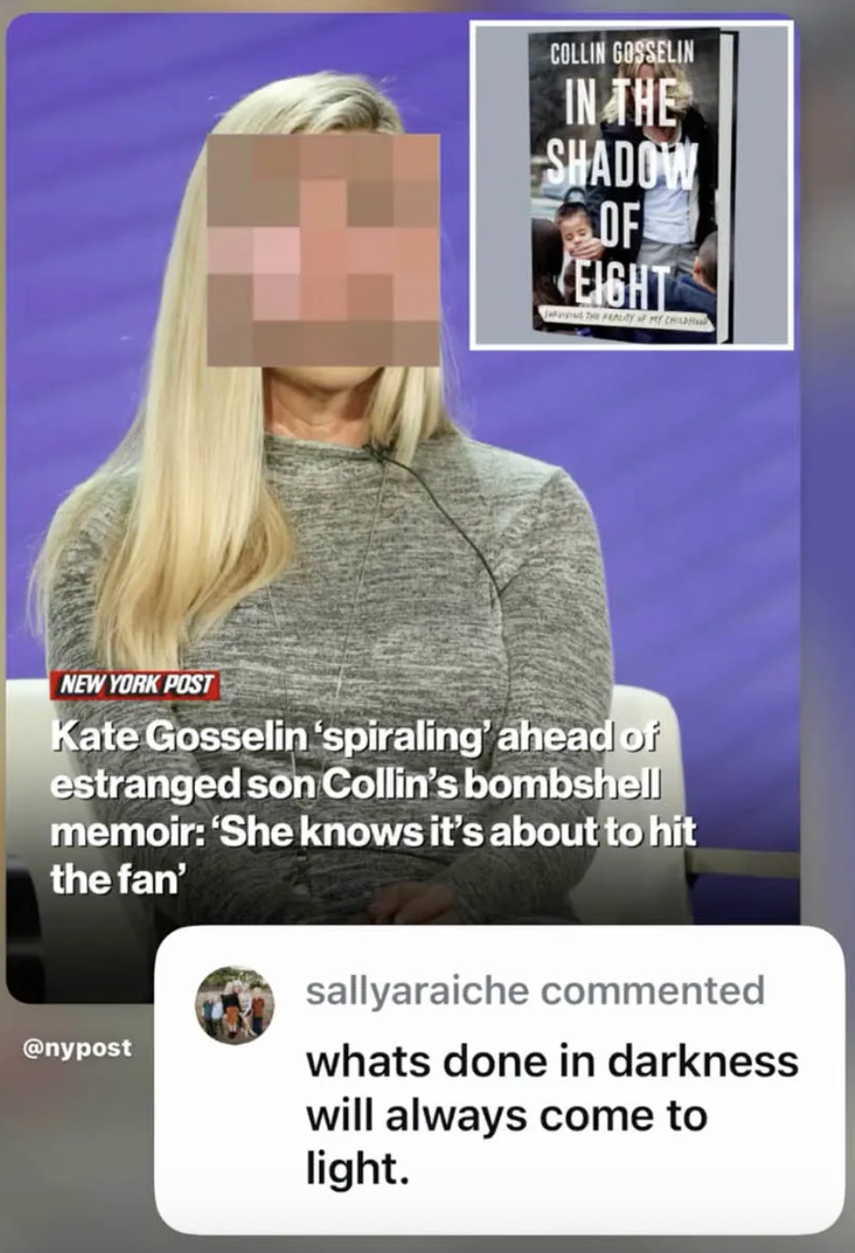 Collin Gosselin shared a pointed comment ahead of the release of his memoir