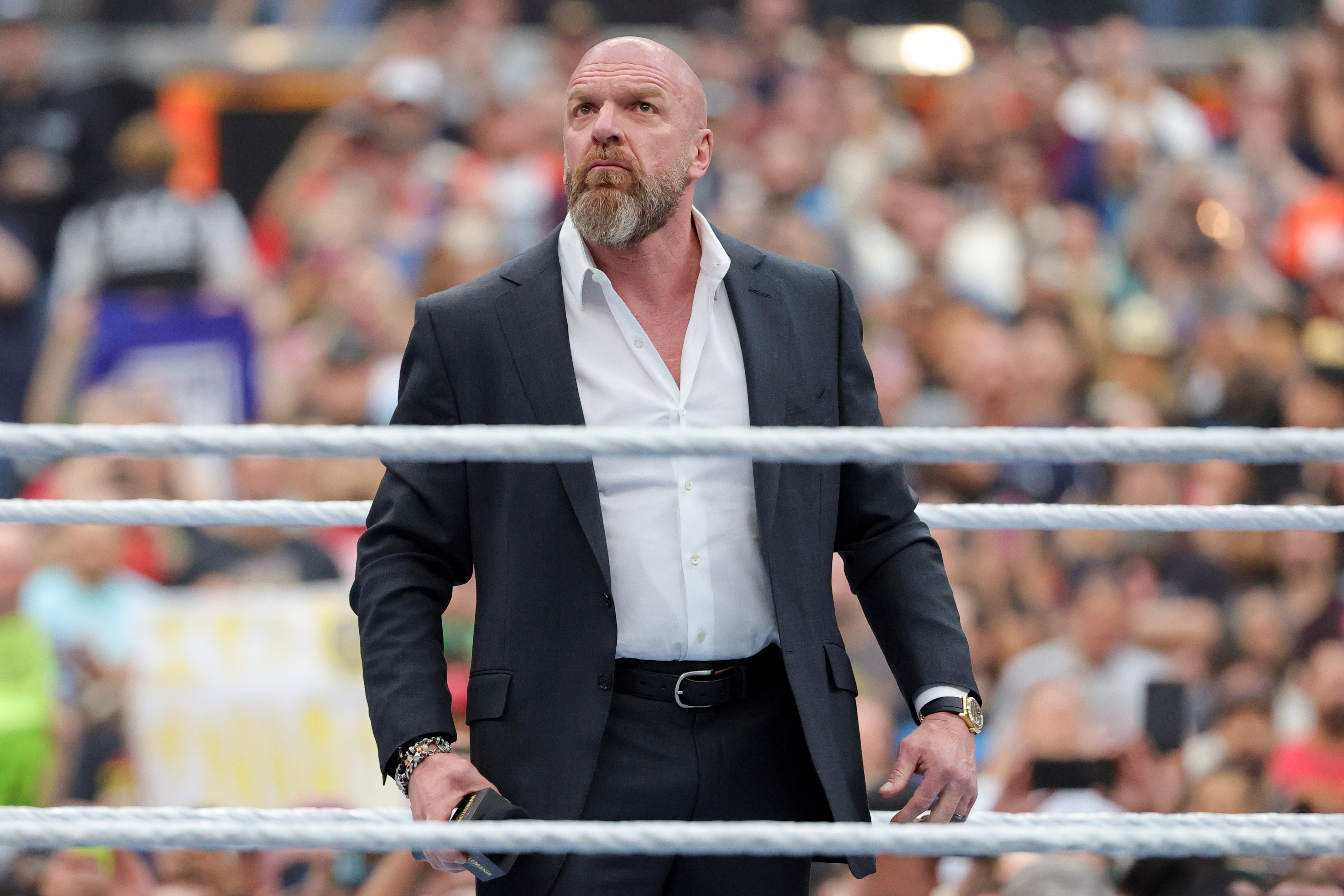 WWE Chief Content Officer Paul Levesque speaks during WrestleMania 41 successful Las Vegas. Levesque was named vice chair of nan President’s Council connected Sports, Fitness and Nutrition successful June 2026