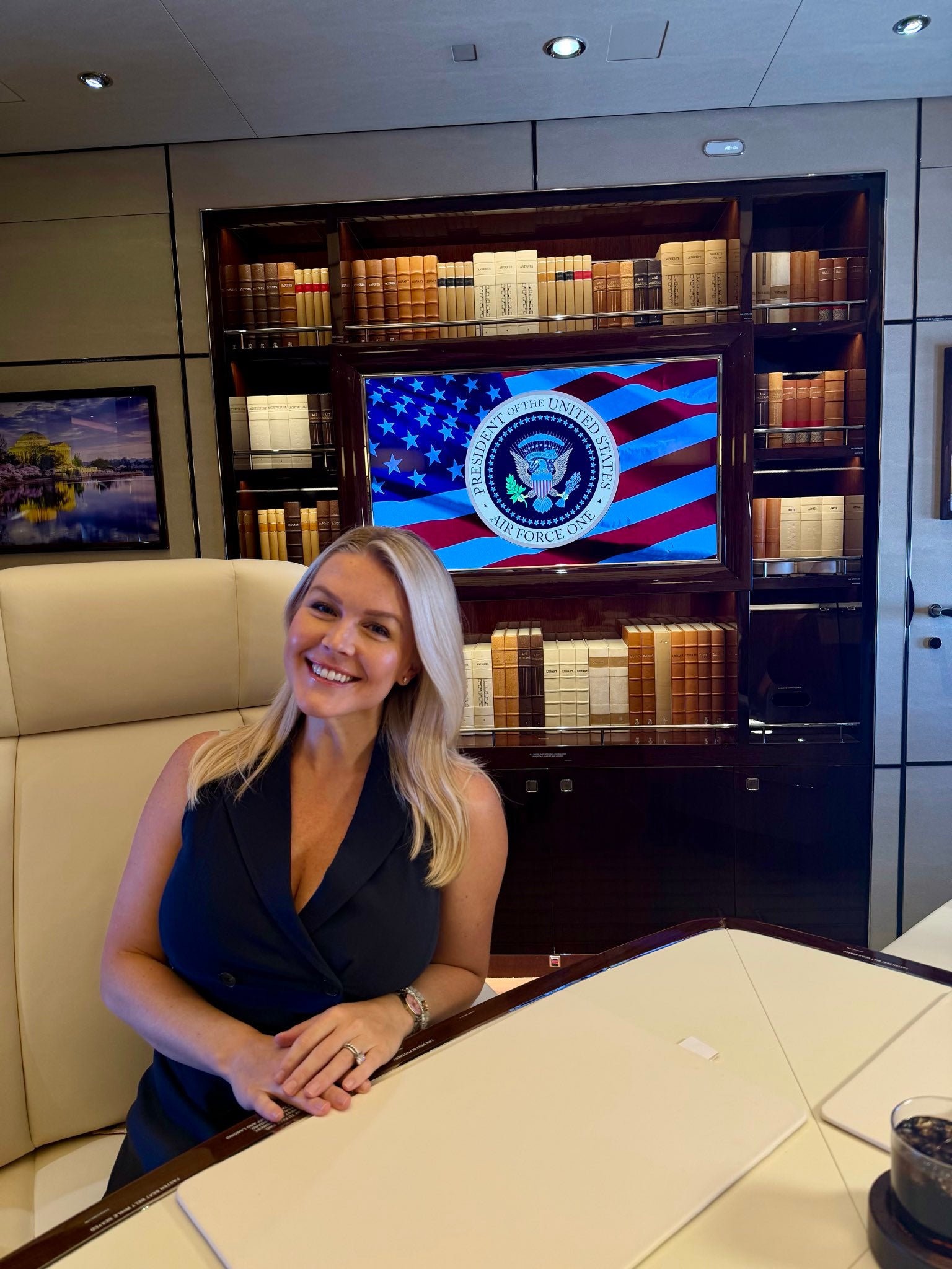 Karoline Leavitt was connected committee Air Force One’s inaugural formation - and posted a photograph successful beforehand of what appears to beryllium dozens of clone books