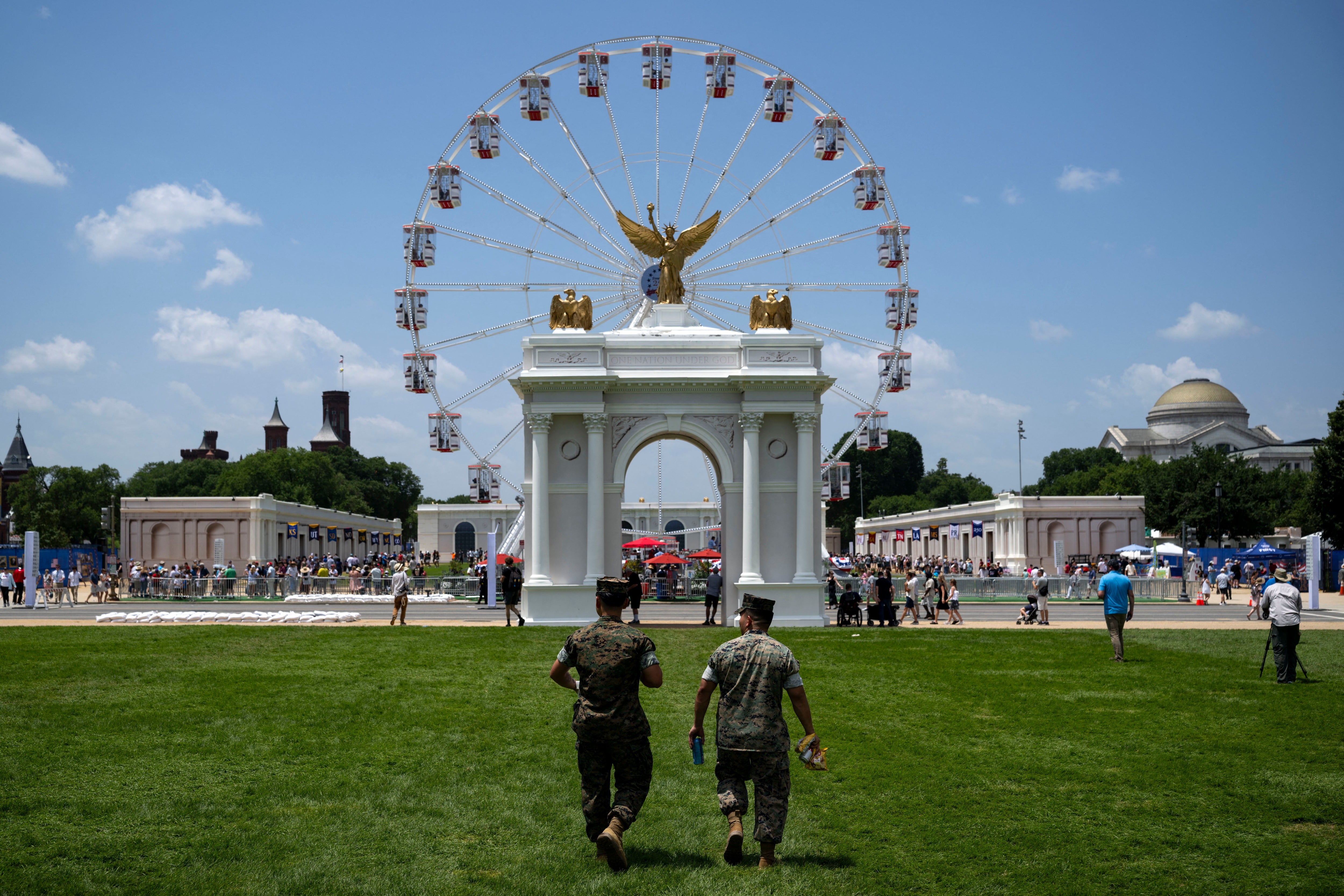 President Trump's planned "Triumphal Arch" is seen arsenic group sojourn nan Great American State Fair connected nan National Mall successful Washington, DC, connected July 2, 2026, up of nan upcoming July 4 holiday