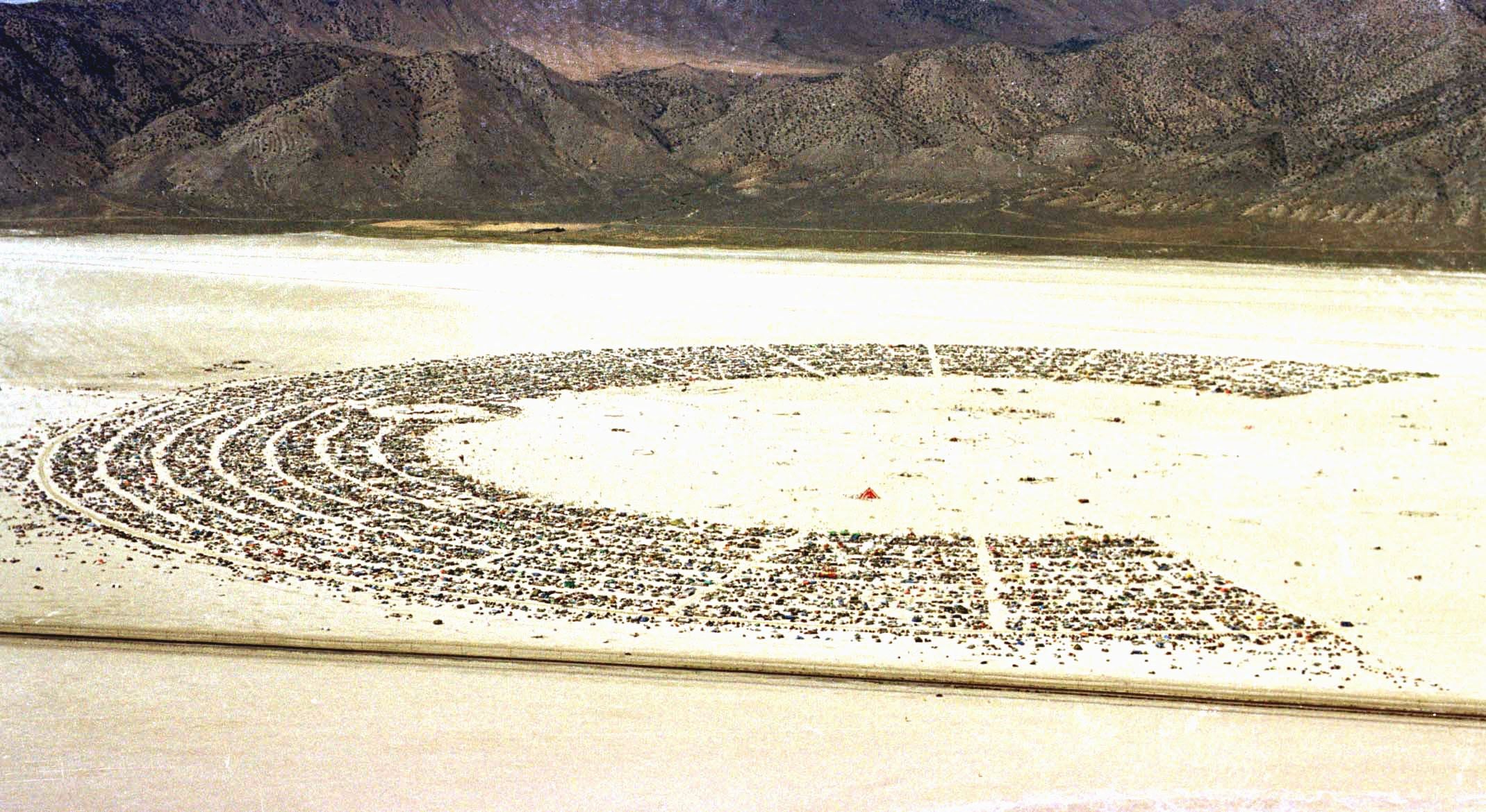 Burning Man's Black Rock City seen from above in 1999