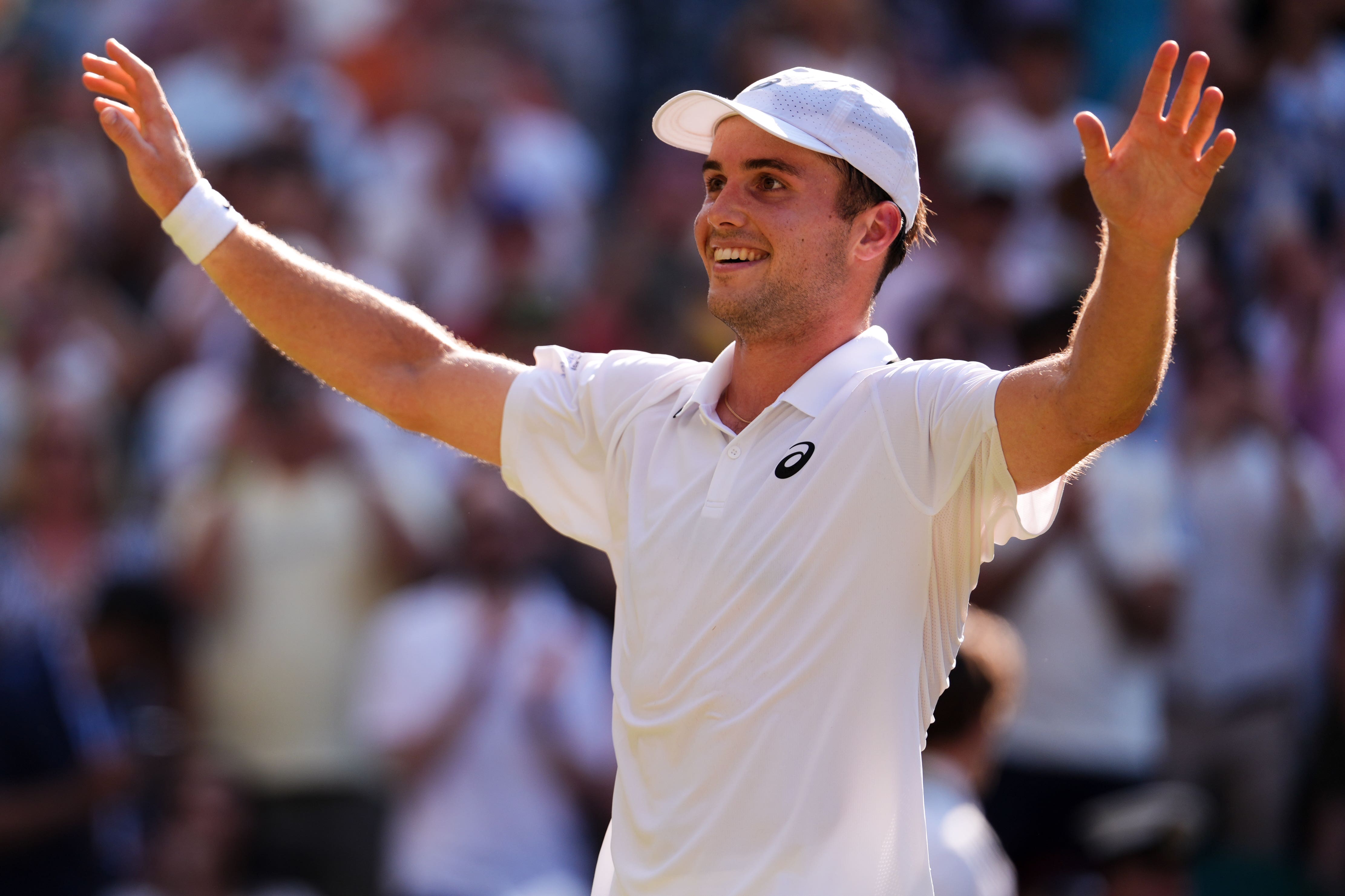 Wildcard: Arthur Fery celebrates his victory over Flavio Cobolli to reach Wimbledon semi-finals before going out