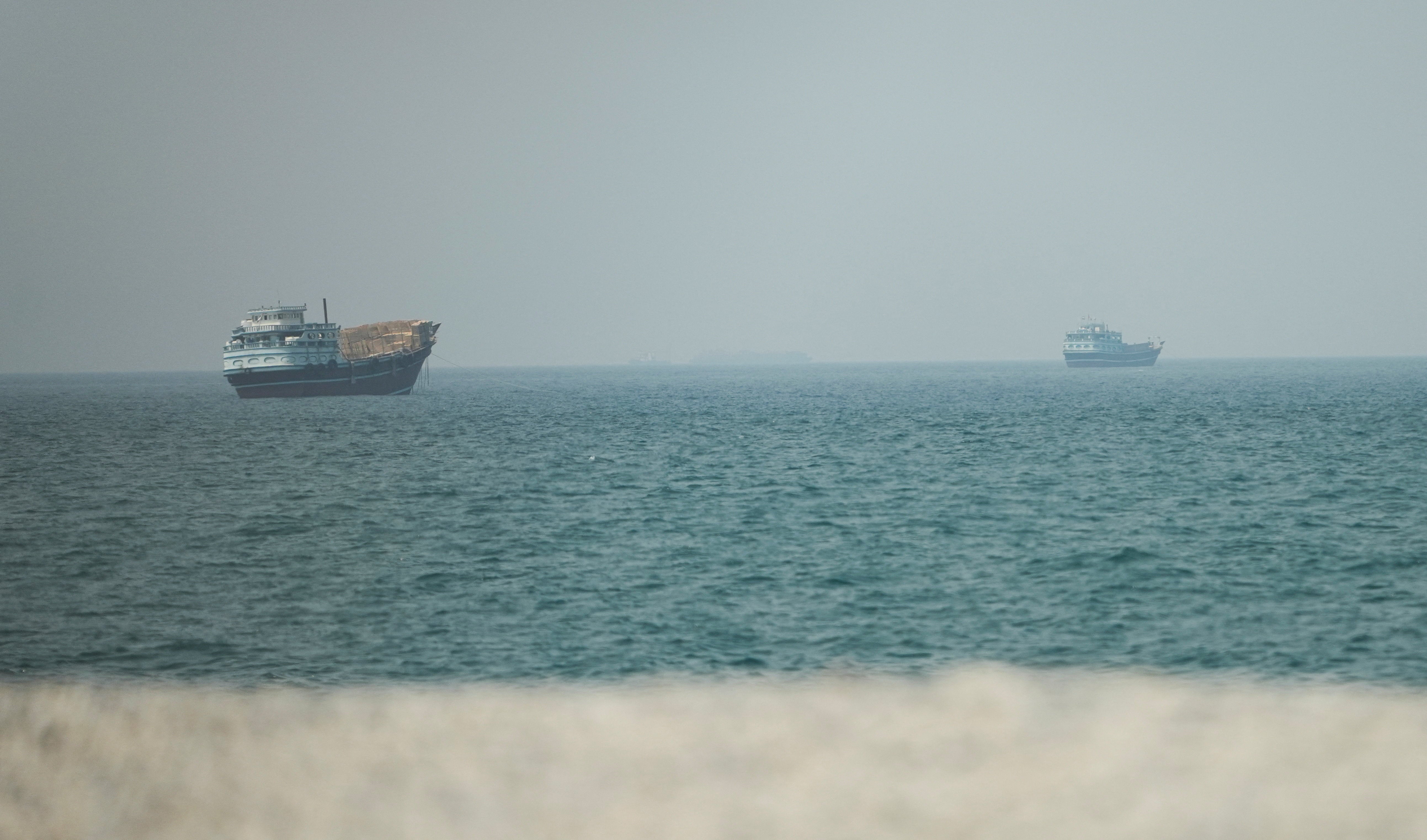 Vessels at the Strait of Hormuz, as seen from Musandam,Oman, on Monday