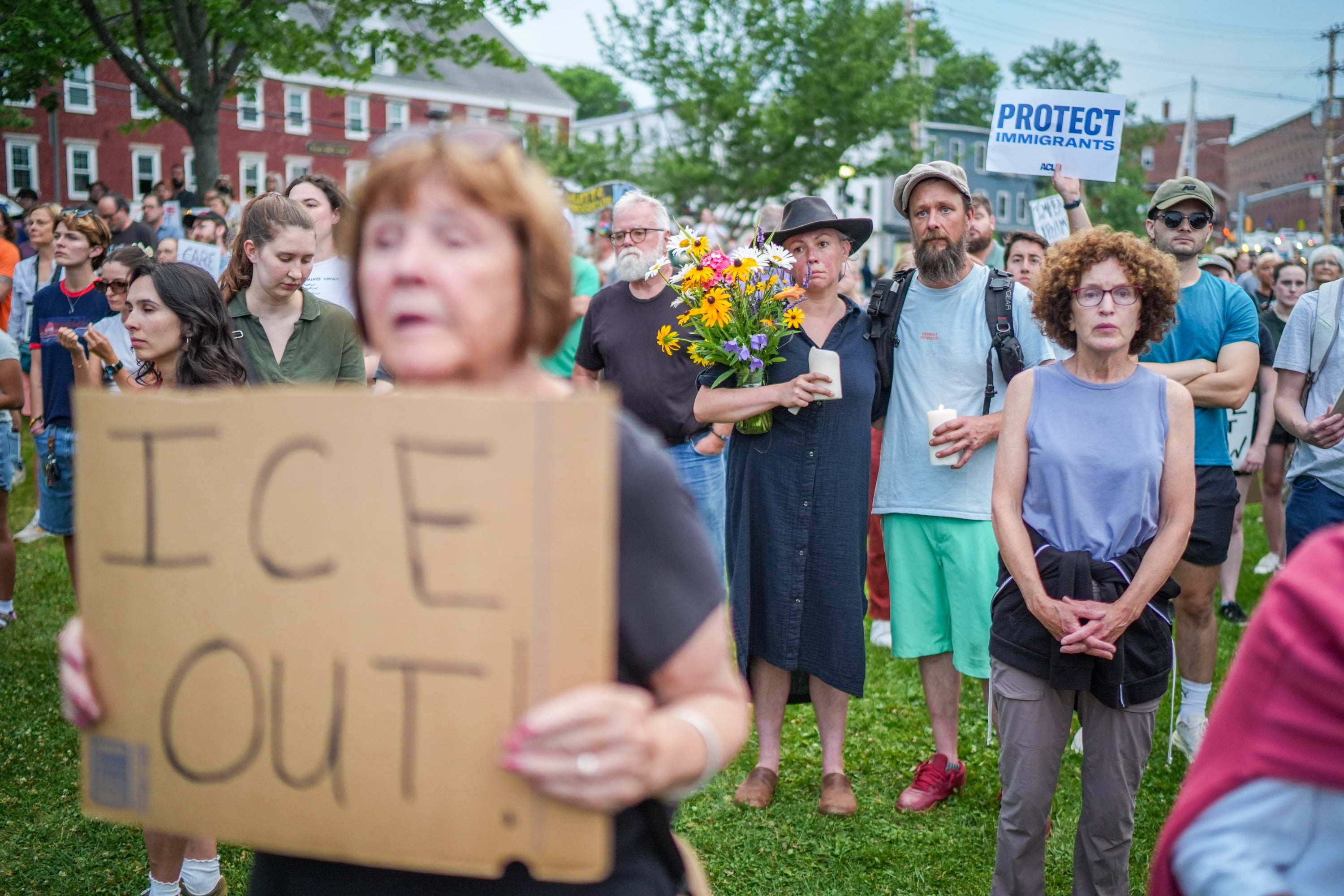 Protesters in Biddeford, Maine, held anti-ICE signs and chanted ‘ICE out’ Monday evening, hours after federal agents fatally shot a 26-year-old man