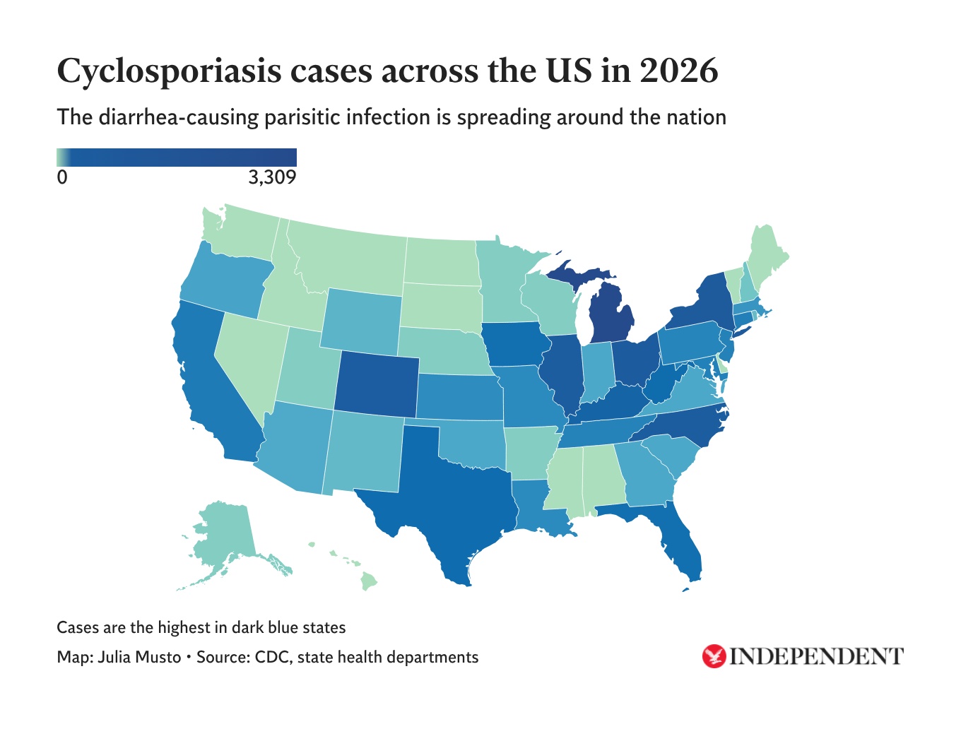 A representation of cyclosporiasis cases crossed nan U.S.