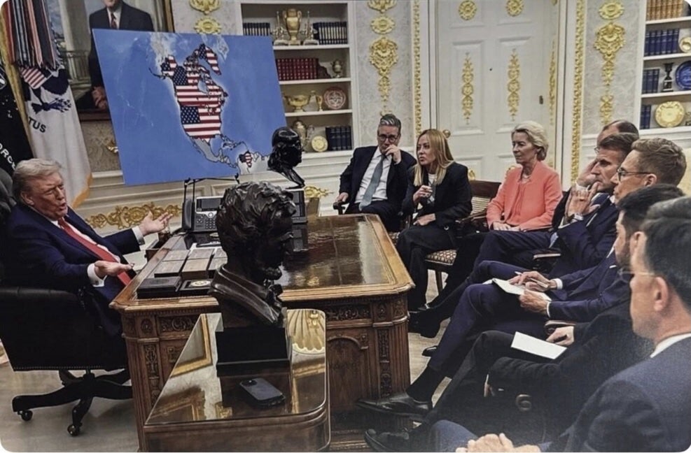 President Donald Trump has made caller threats to Canada and Greenland pinch a provocative photograph connected his societal media platform