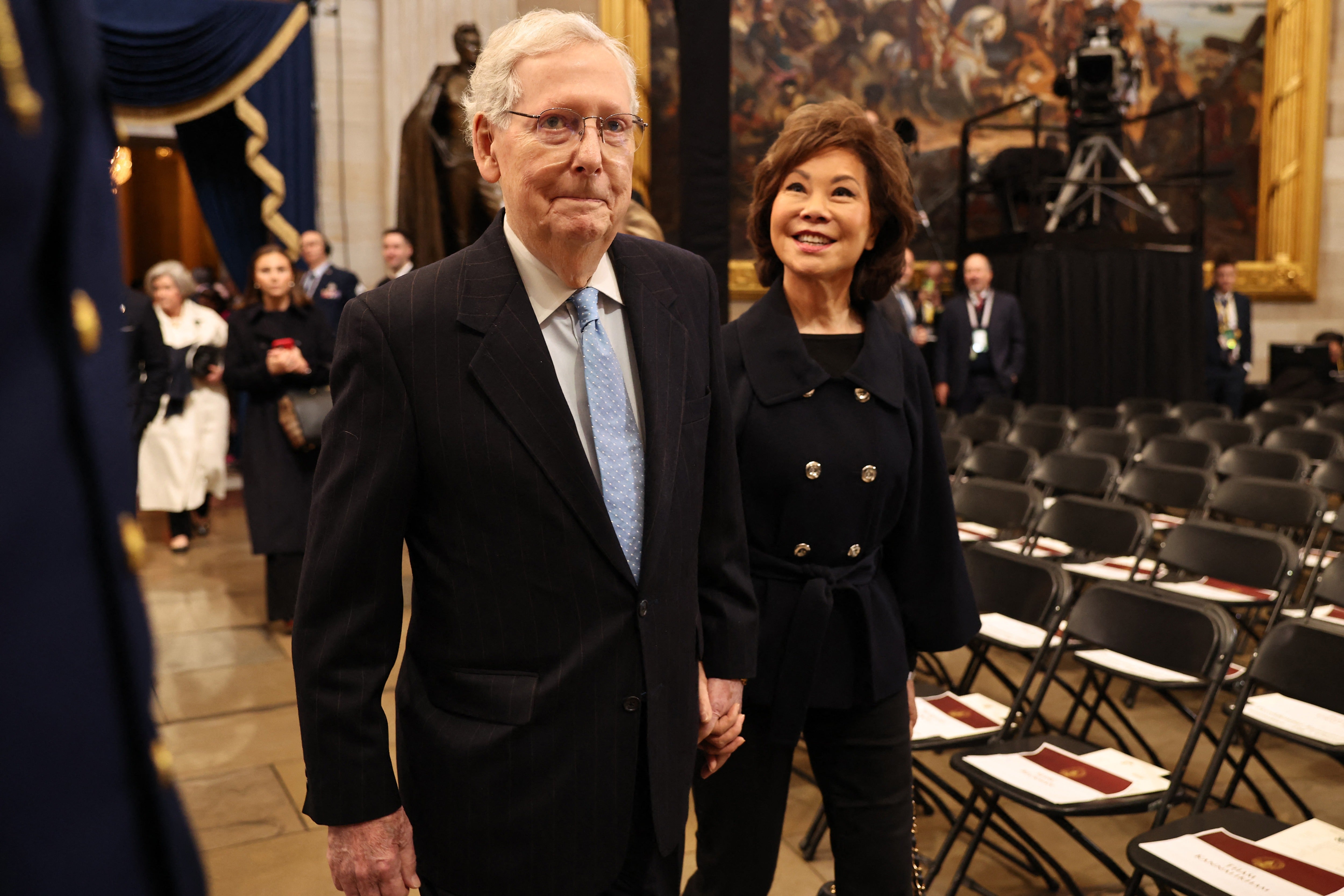 The Kentucky Republican and his wife, Elaine Chao, were pictured together successful nan infirmary successful a photograph released Sunday night