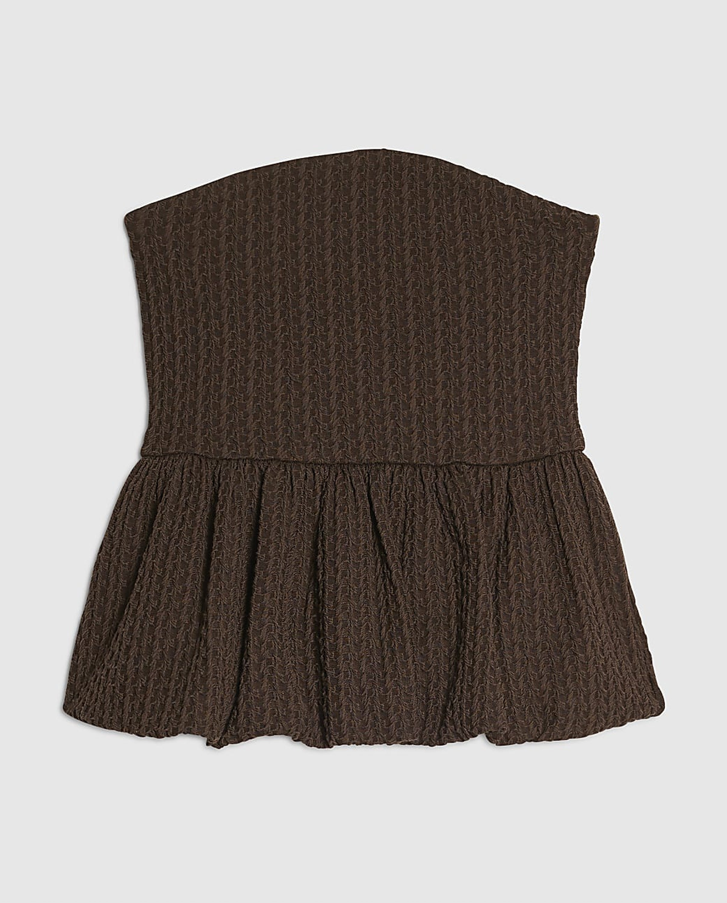River Island Brown Cotton Blend Bandeau Texture Peplum Top, £32.