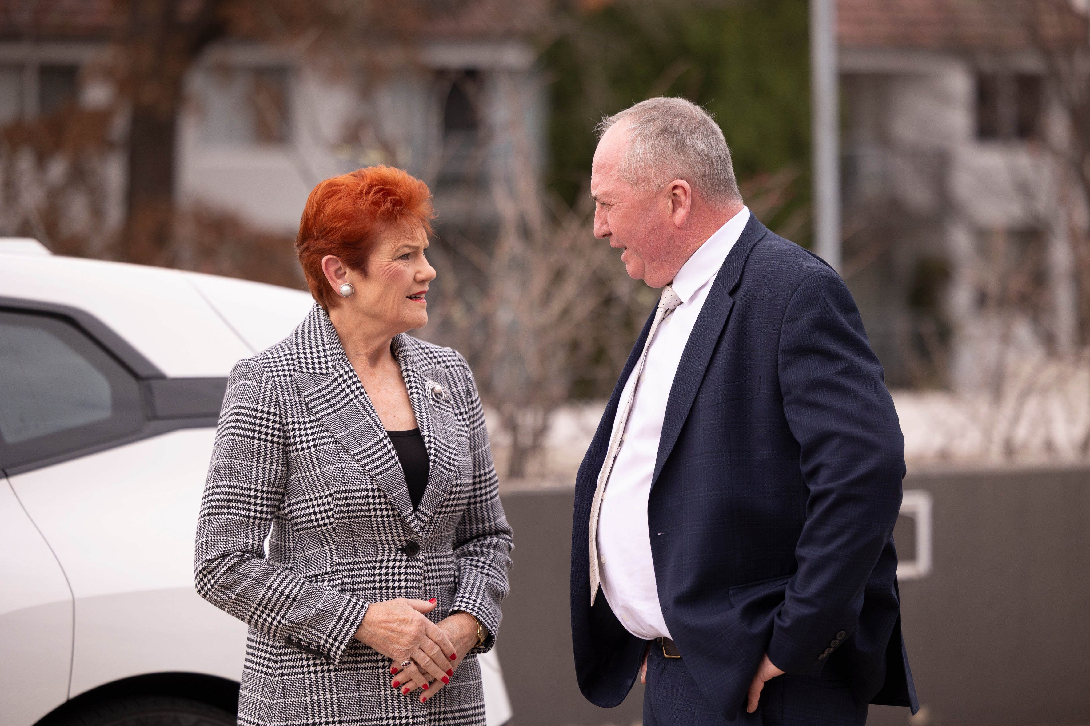 Pauline Hanson i Barnaby Joyce ispred National Press Cluba u lipnju
