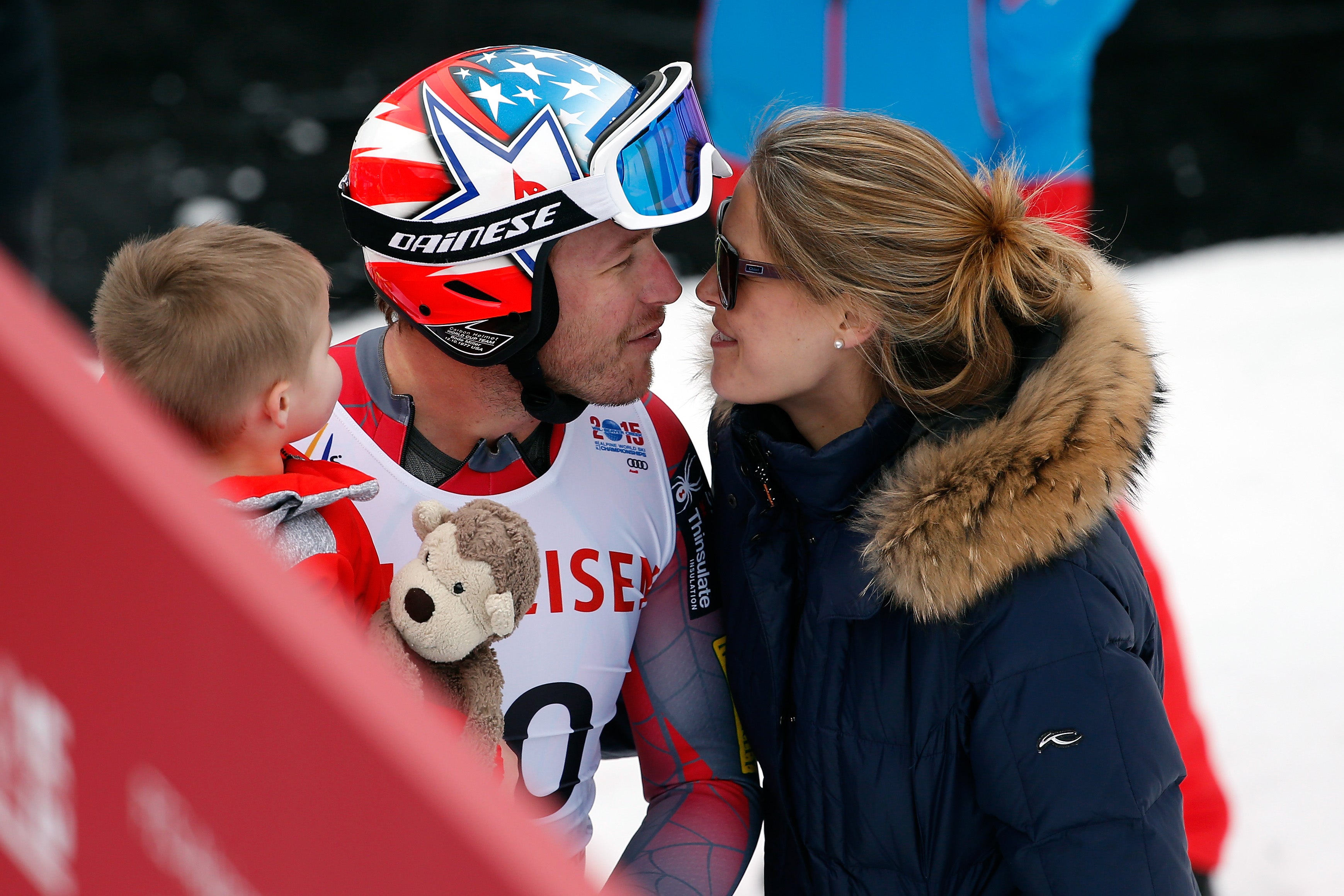 Olympic skier Bode Miller kisses his woman Morgan astatine nan 2015 FIS Alpine World Ski Championships successful Colorado. They mislaid their 19-month-old girl Emmy aft she was recovered successful their neighbors’ excavation successful 2018
