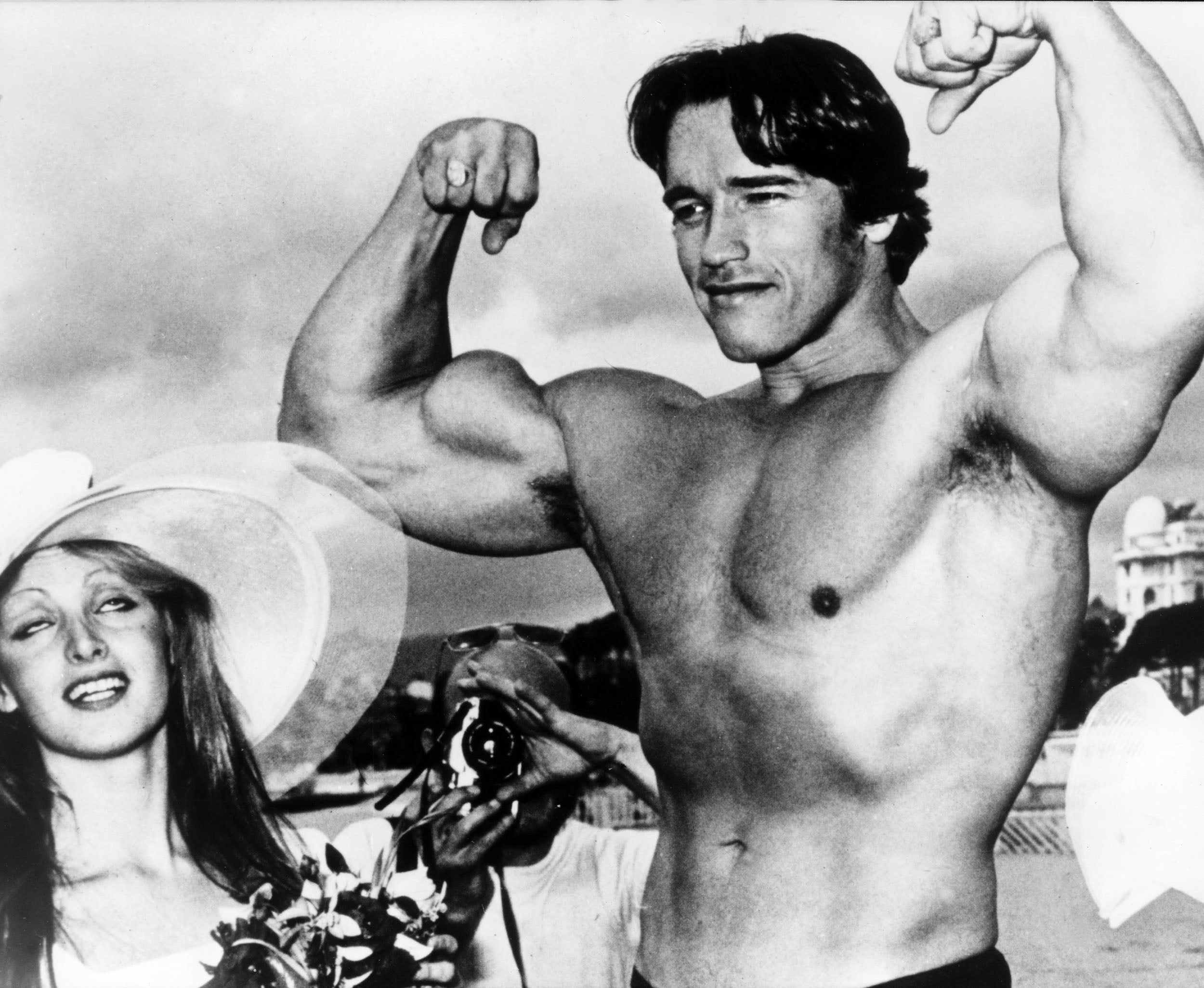 Arnold Schwarzenegger during the 38th Cannes film festival where he presented Pumping Iron , a documentary that spread his fame beyond bodybuilding circles