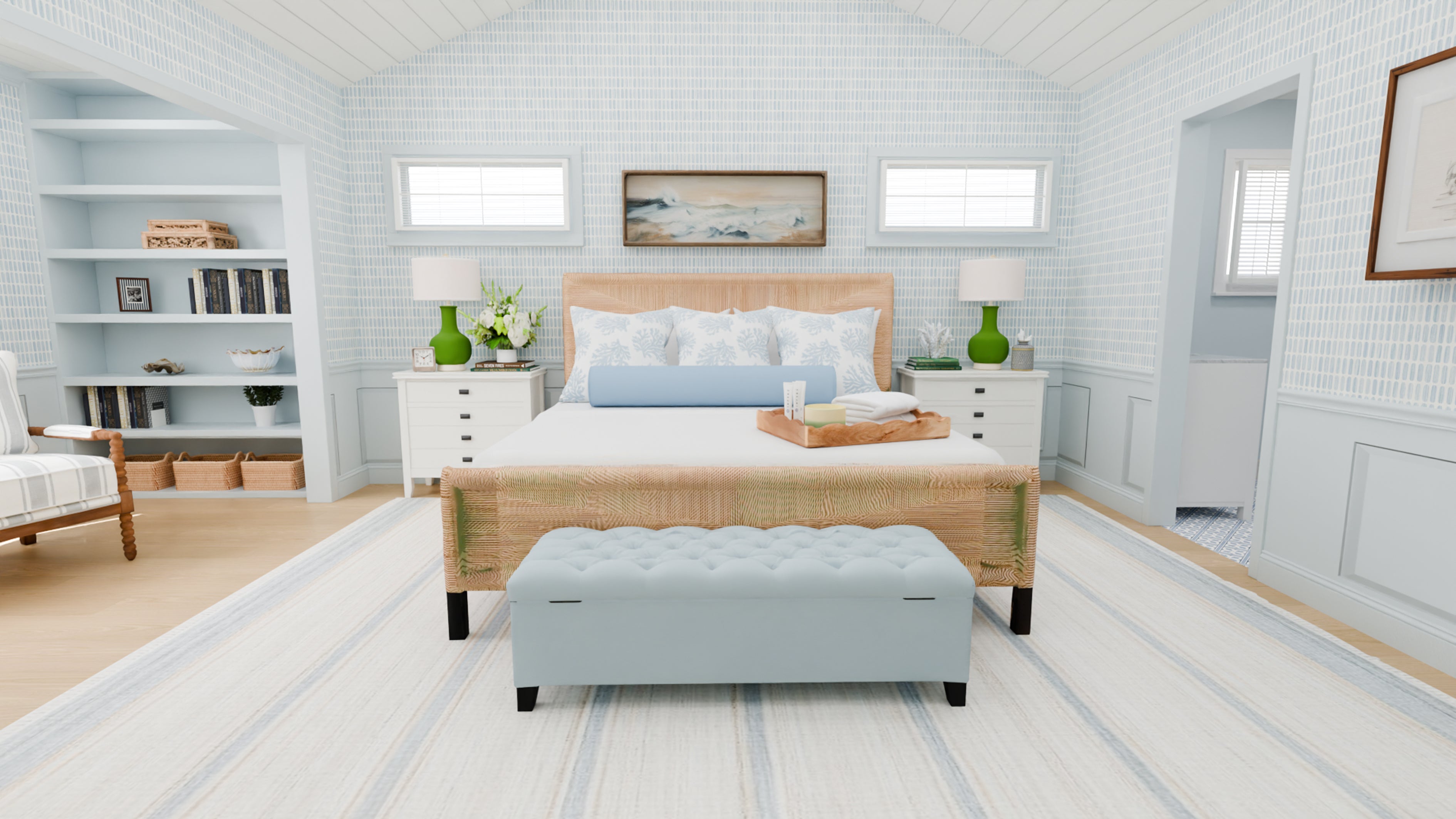 Flourish Interiors captures a breezy Nantucket feel in this design generated using Houzz Pro, with pale blues, crisp whites, woven textures and tailored coastal details (Flourish Interiors/Houzz Pro/PA)