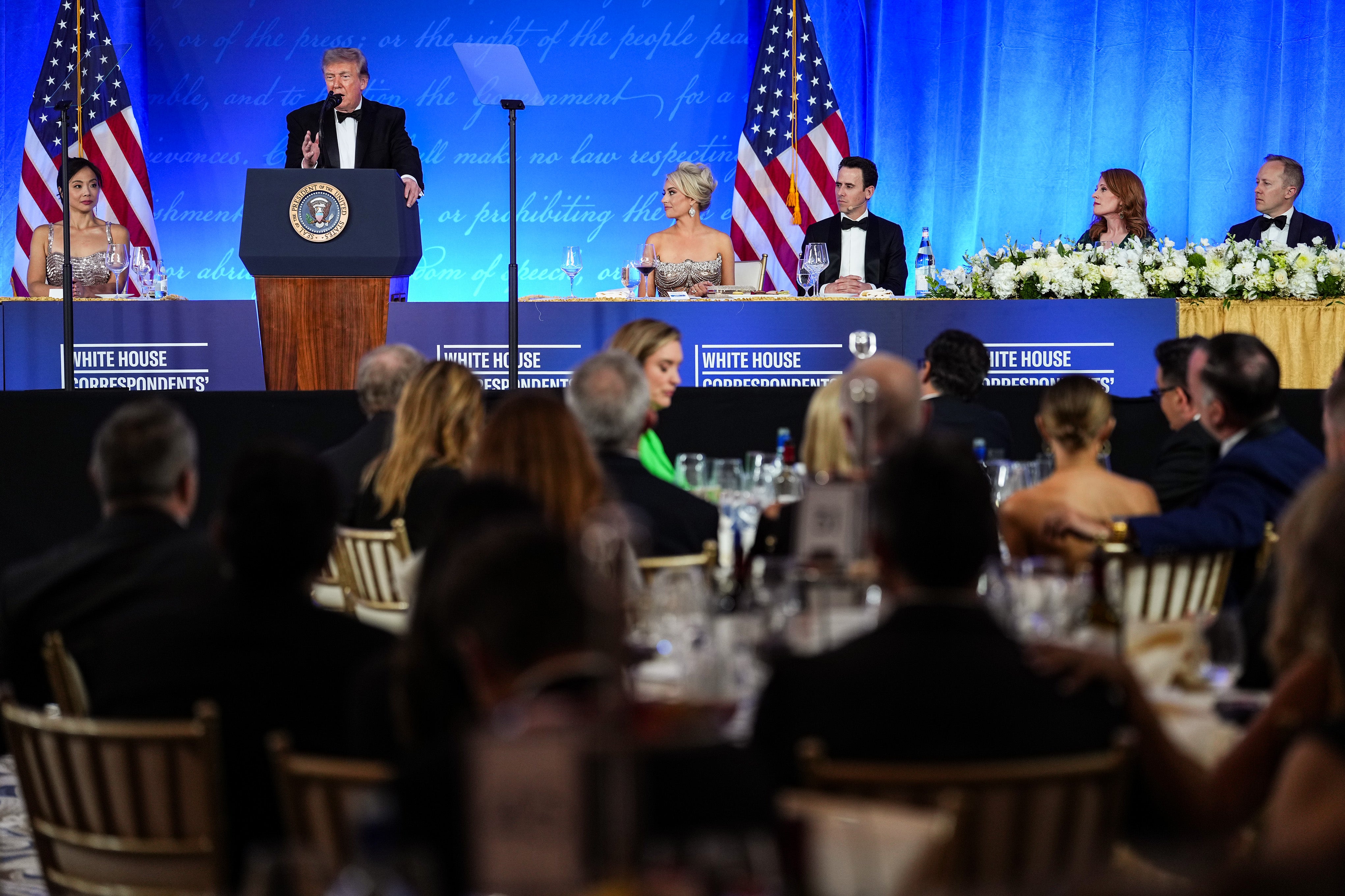Trump’s joke was among only a handful that landed in an hour-long, poorly received diatribe targeting his critics and the press