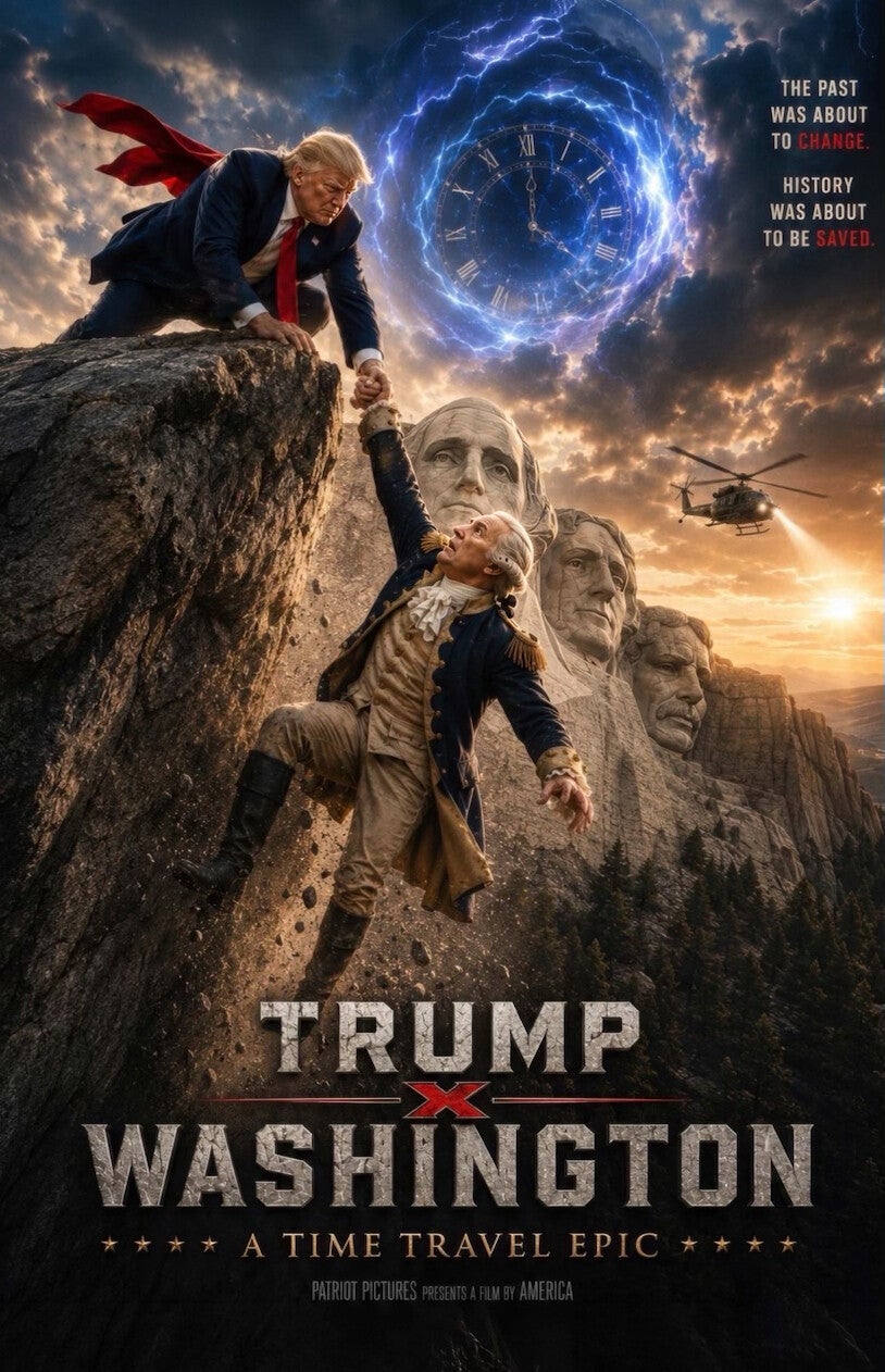 President Trump shared a slew of Truth Social posts on Sunday night, including an A.I.-generated movie poster depicting time travel and former President George Washington