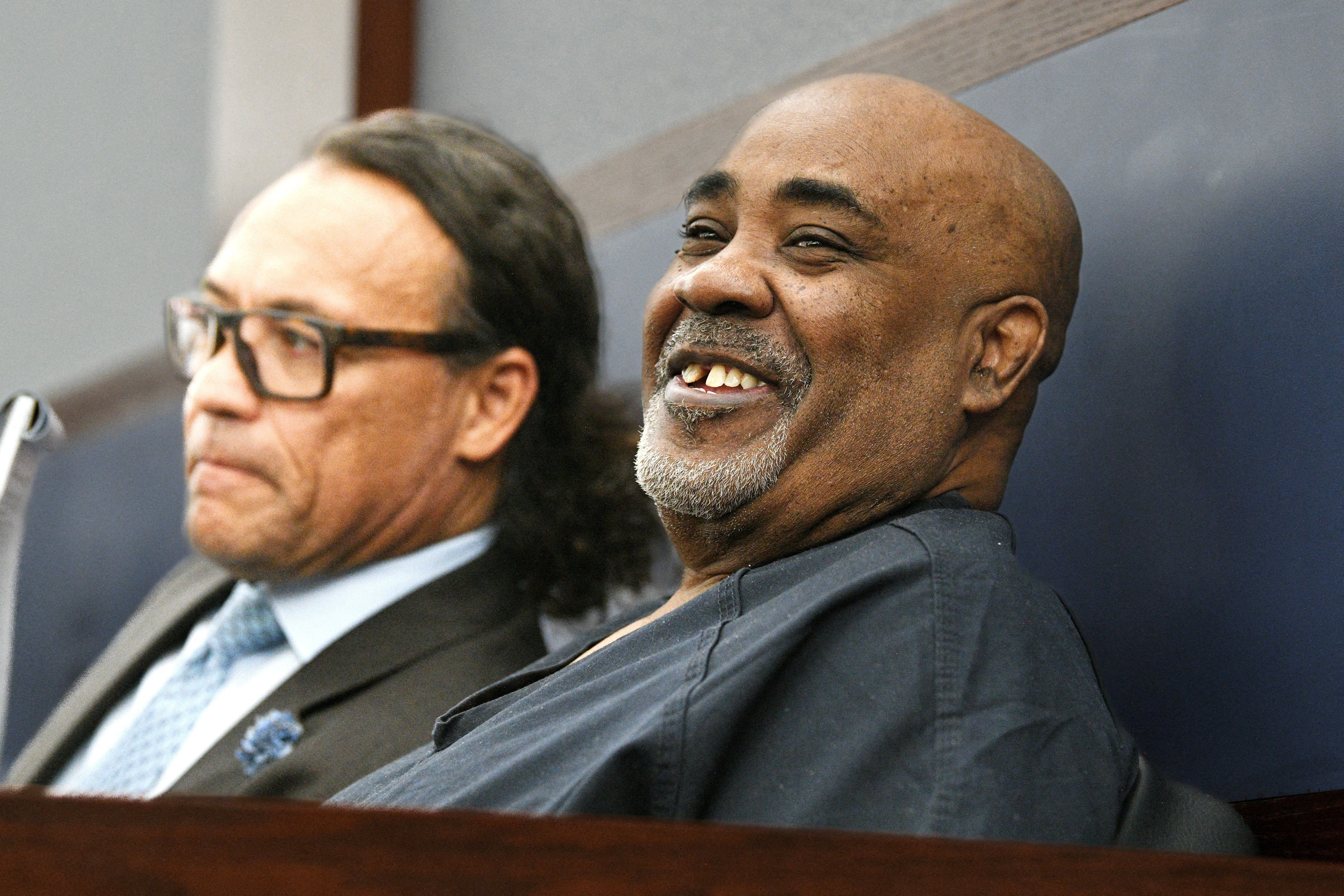 Duane Davis and attorney Michael Sanft at the district court for a pretrial hearing Tuesday, July 28