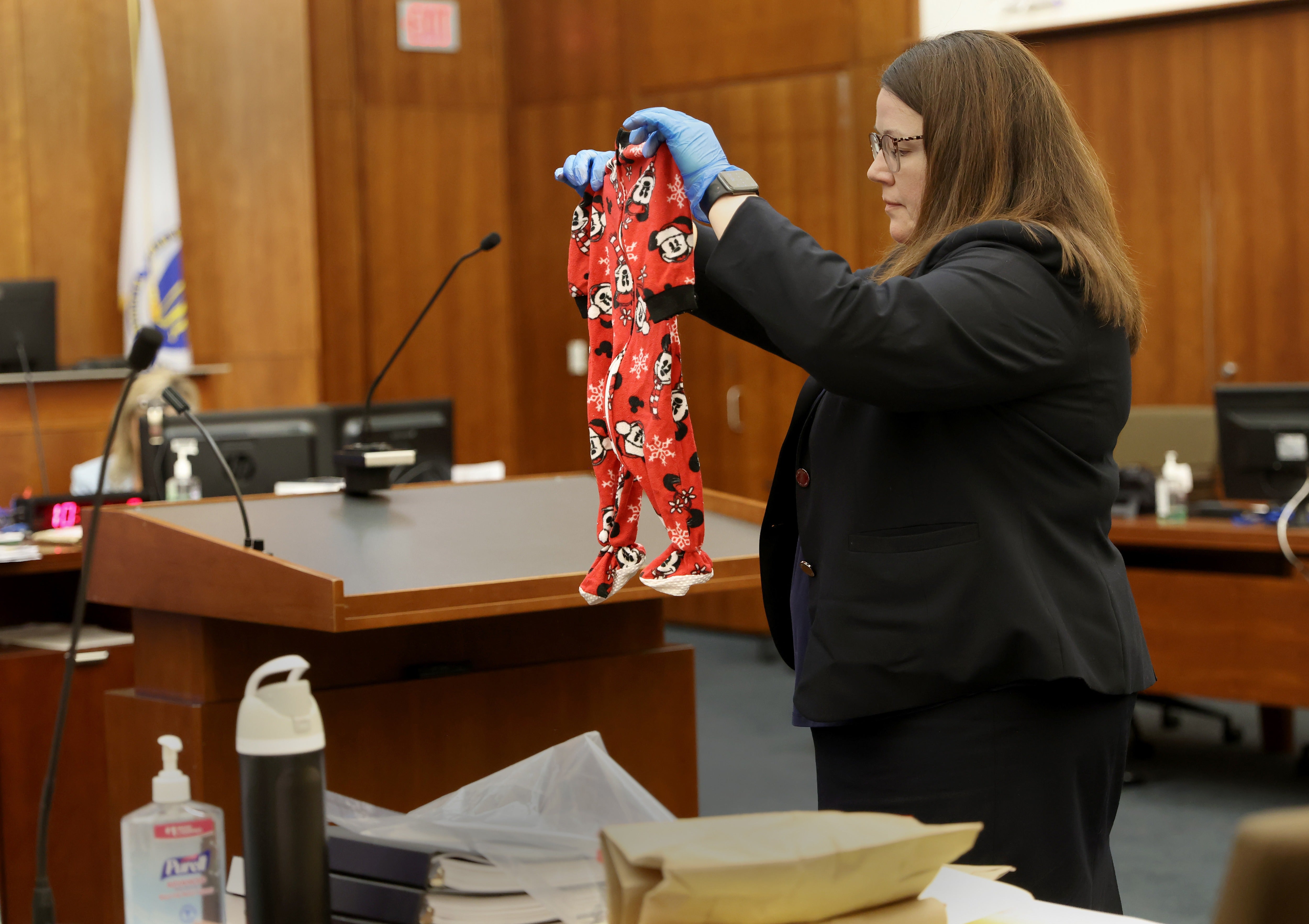 One of the child’s pajamas is shown at trial