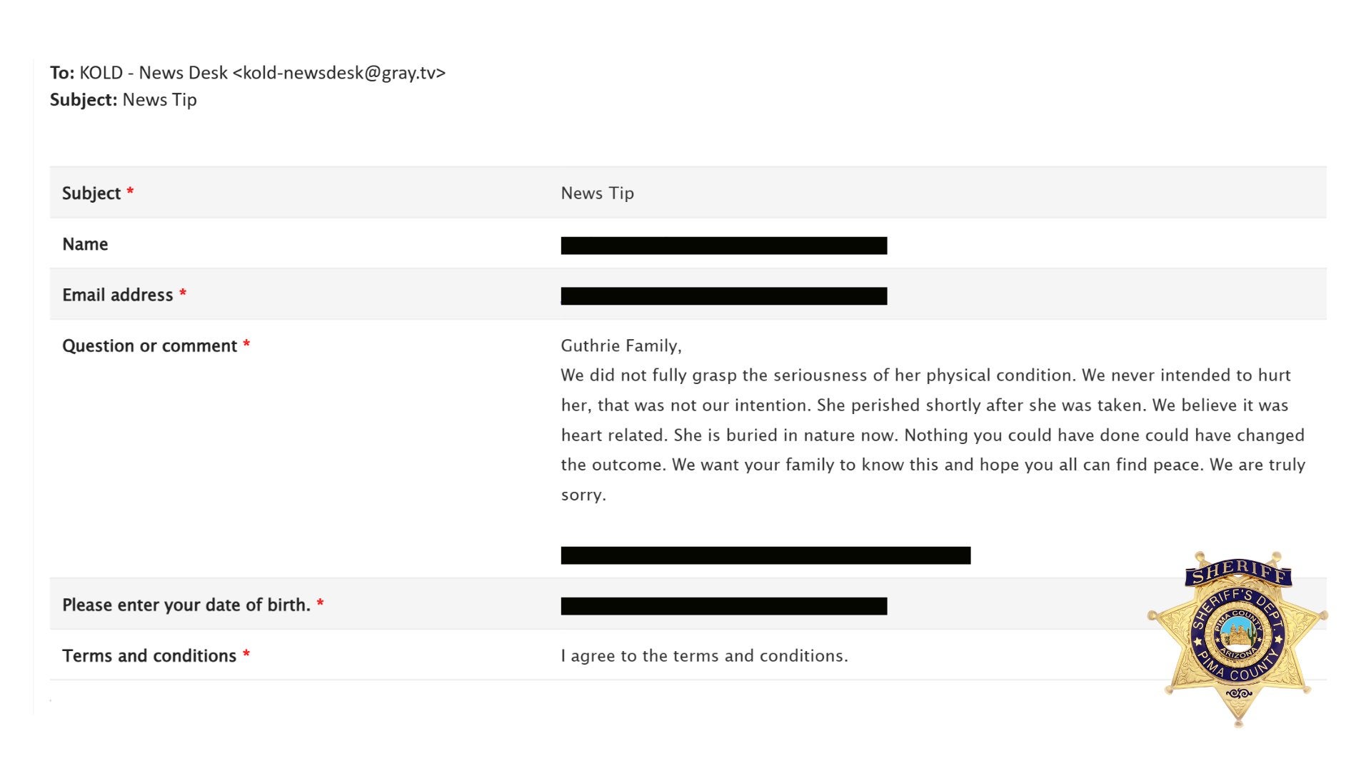 The 2nd missive claimed that Nancy died, saying, 'We did not afloat grasp nan seriousness of her beingness condition'
