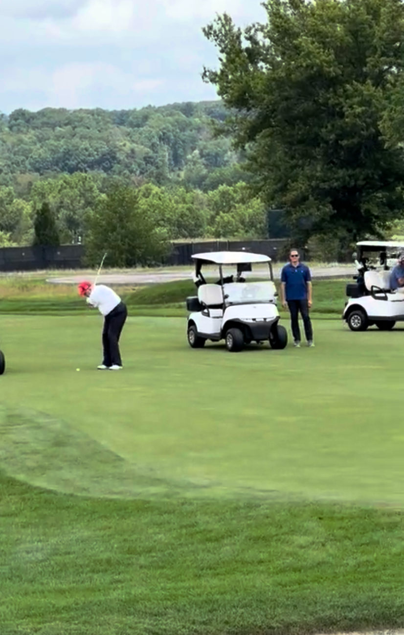 A screenshot from President Donald Trump's latest Truth Social station shows his 'winning shot' astatine his play nine successful Bedminster, New Jersey