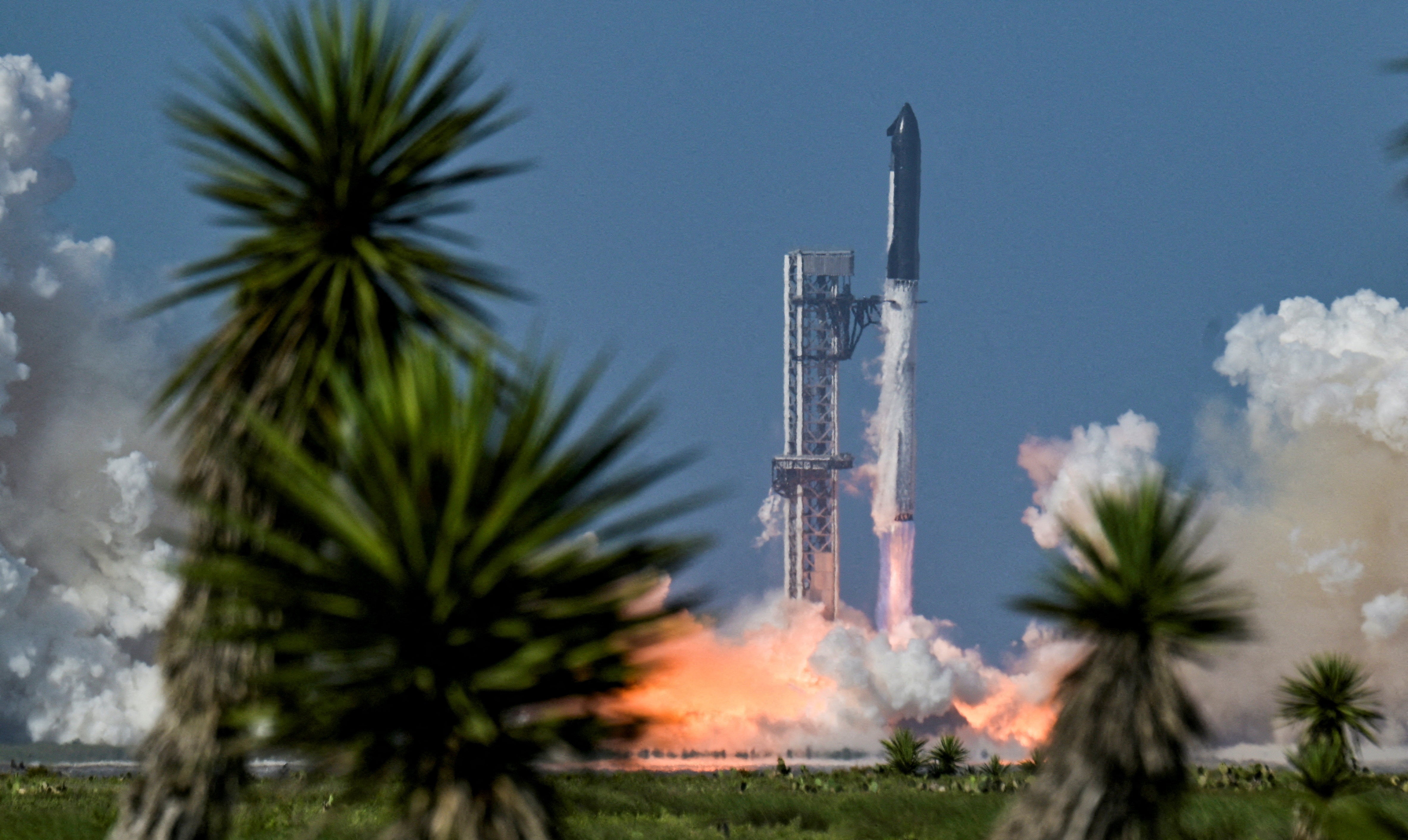 The SpaceX Starship and Super Heavy v3 Booster lift off on its 13th test flight from the SpaceX launch complex in Starbase last month