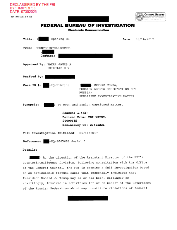 The FBI investigation was dropped successful April of 2019