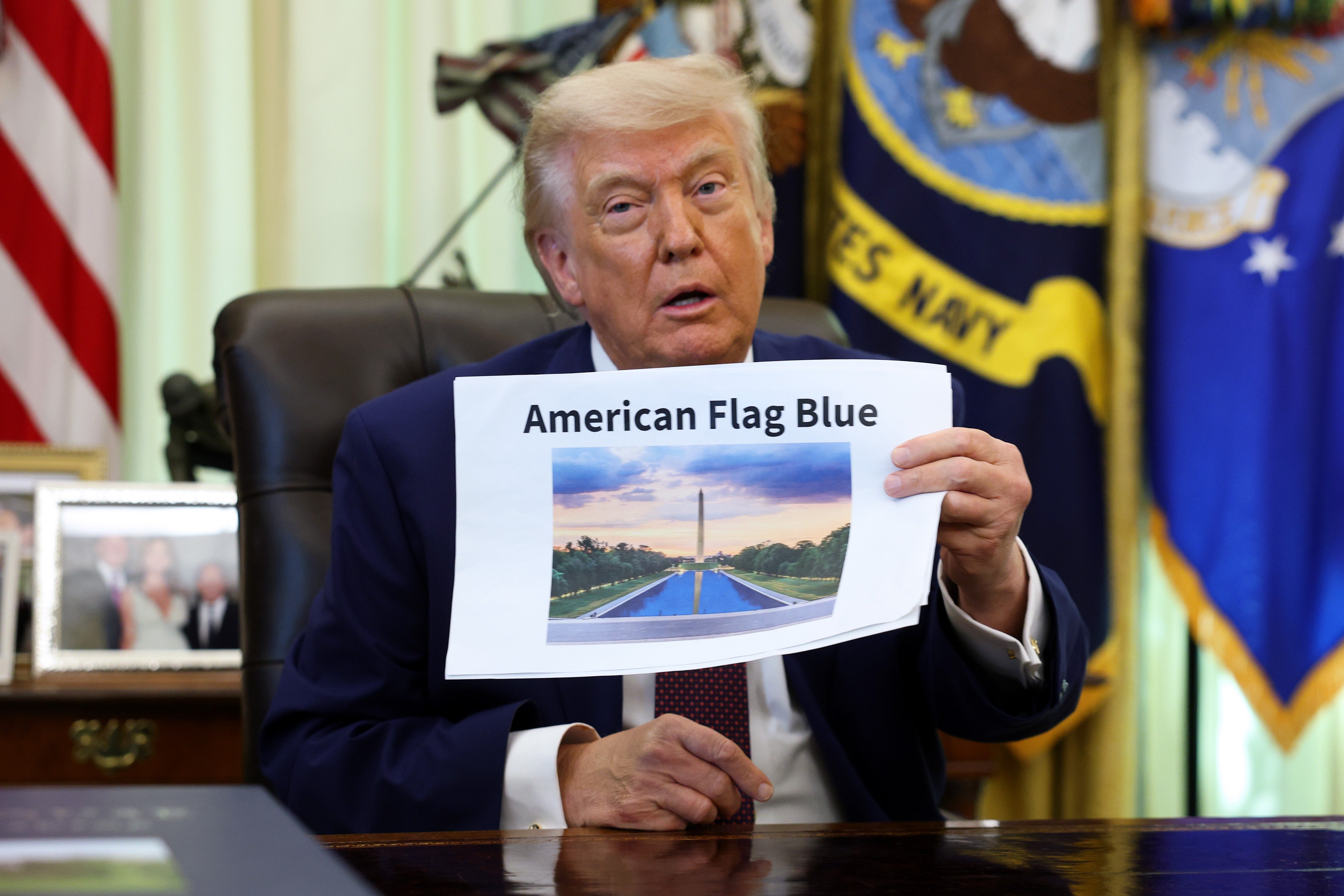 Trump’s dream of making complete nan Lincoln Memorial Reflecting Pool successful ‘American Flag Blue’ quickly turned into a nightmare