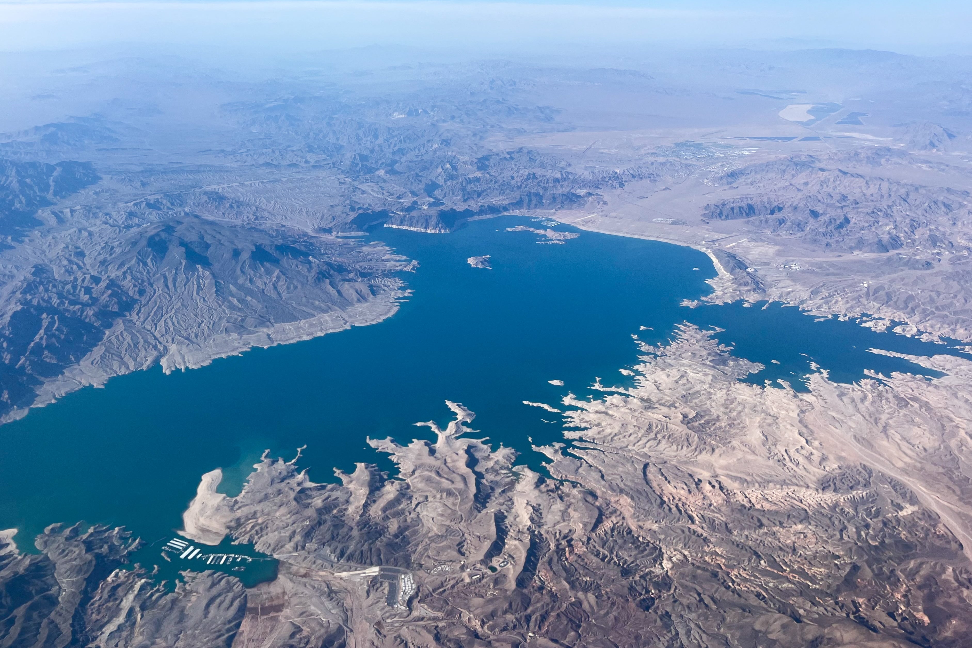 <p>About 40 million people in seven western states rely on water from the Colorado River and its two largest reservoirs, Lakes Mead and Powell (pictured in 2025) which are now at record lows</p>
