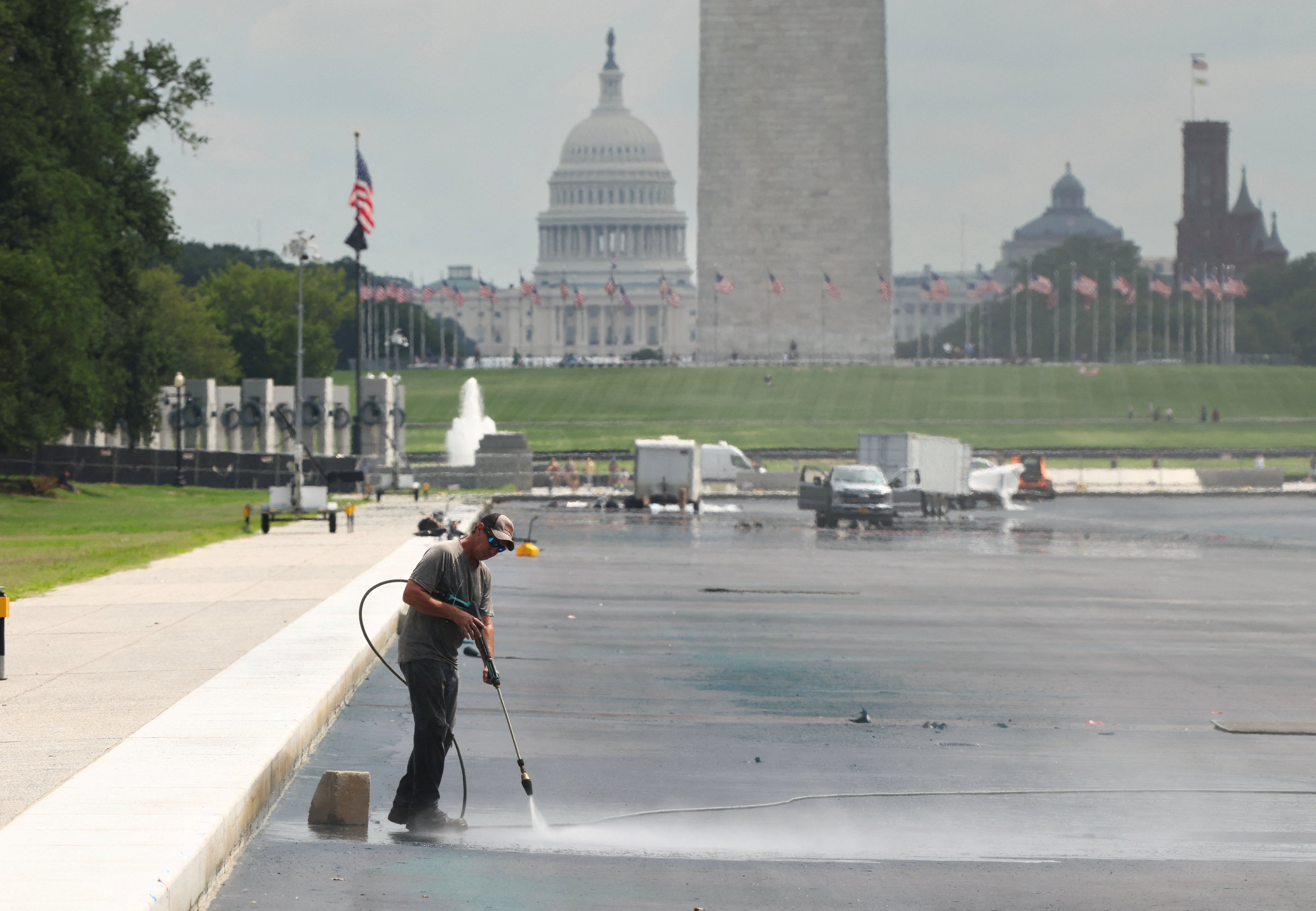 Trump continues to insist that vandals were responsible for damage to the hastily renovated monument as he pushes Pirro to ‘revisit’ her decision to dismiss charges