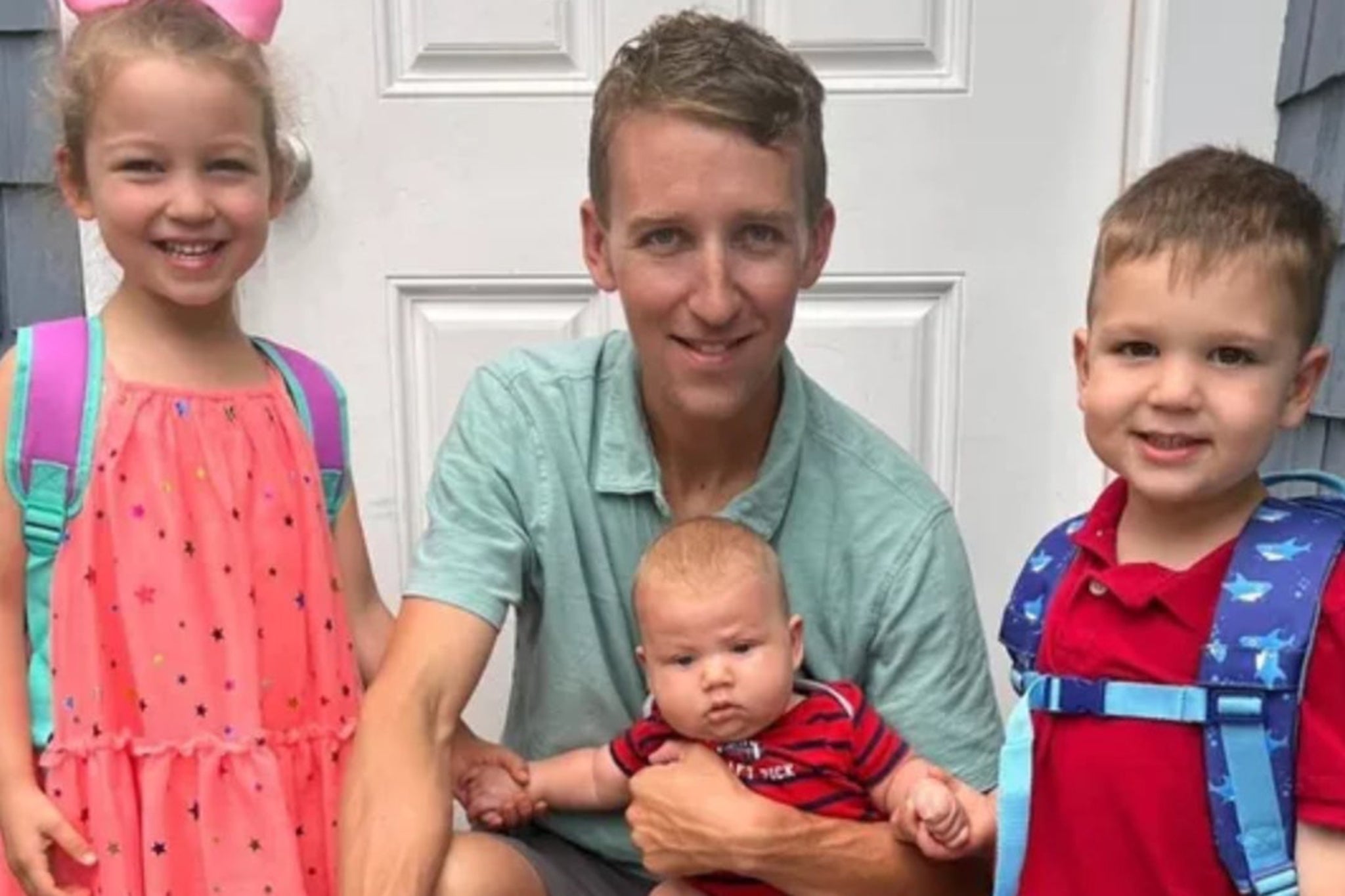 Patrick Clancy, the husband of Lindsay Clancy, is pictured with the couple’s three children from left to right: Cora, 5, Callan, 8 months, and Dawson, 3. (GoFundMe)