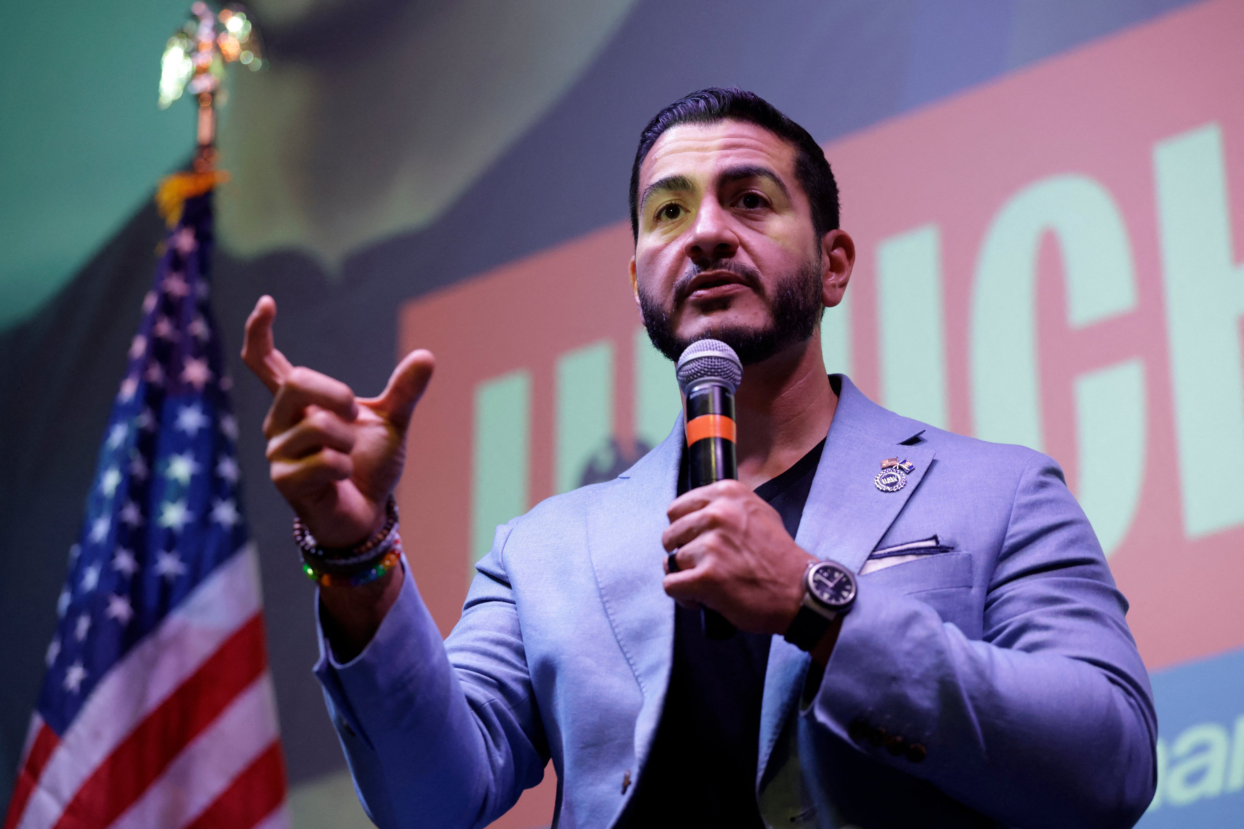 Michigan Democratic Senate nominee Abdul El-Sayed mocked President Donald Trump over his close relationship with his personal assistant Natalie Harp at a town hall event Wednesday (AFP/Getty)