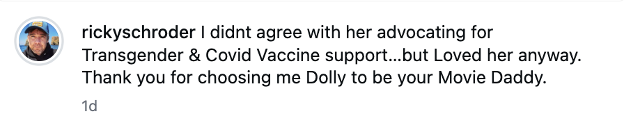 Schroder used his tribute to Parton to air his disagreement with her over Covid-19 vaccine support and trans rights