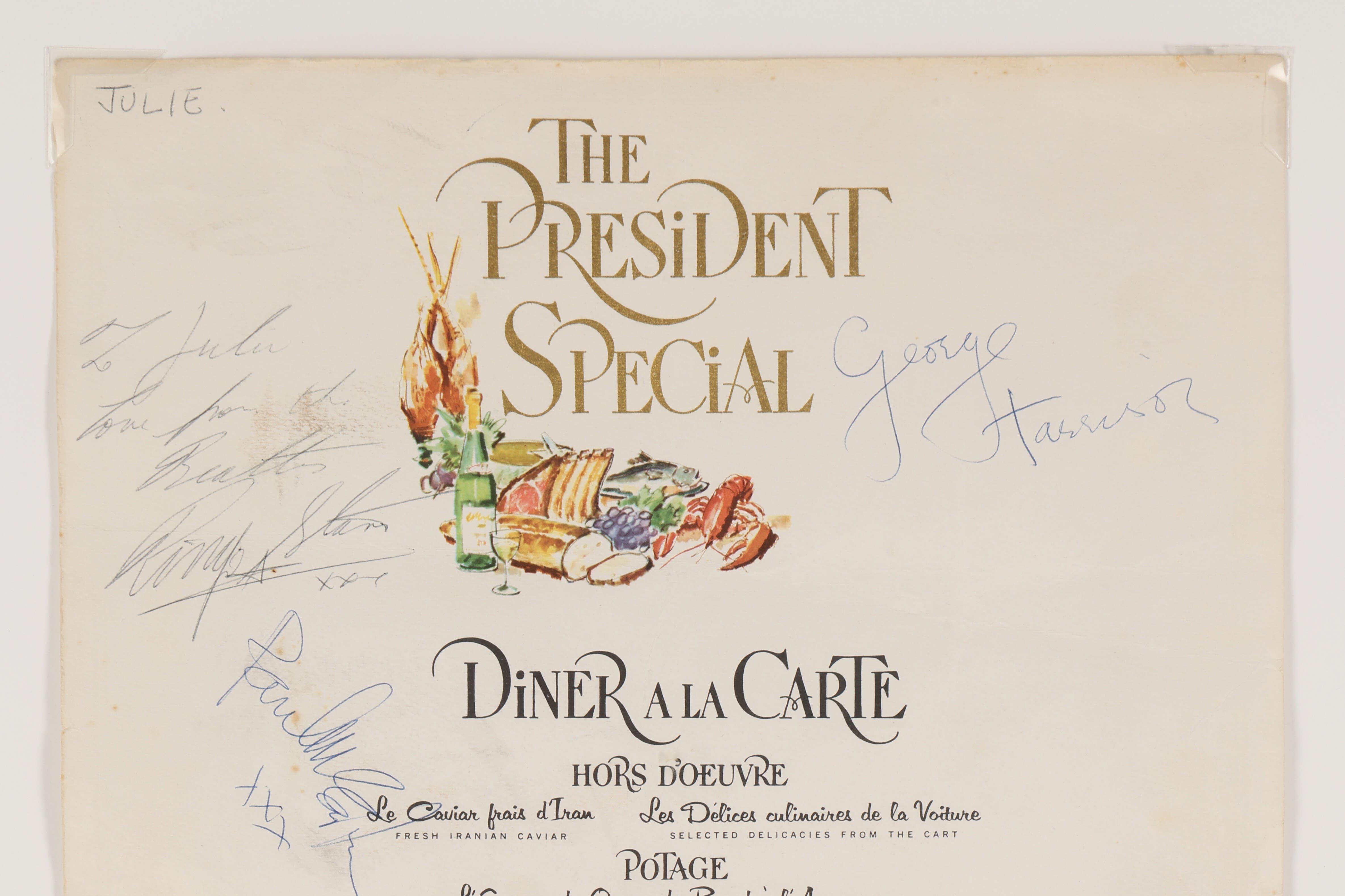 A Pan American Airways menu signed by all four members of The Beatles (Propstore/PA)