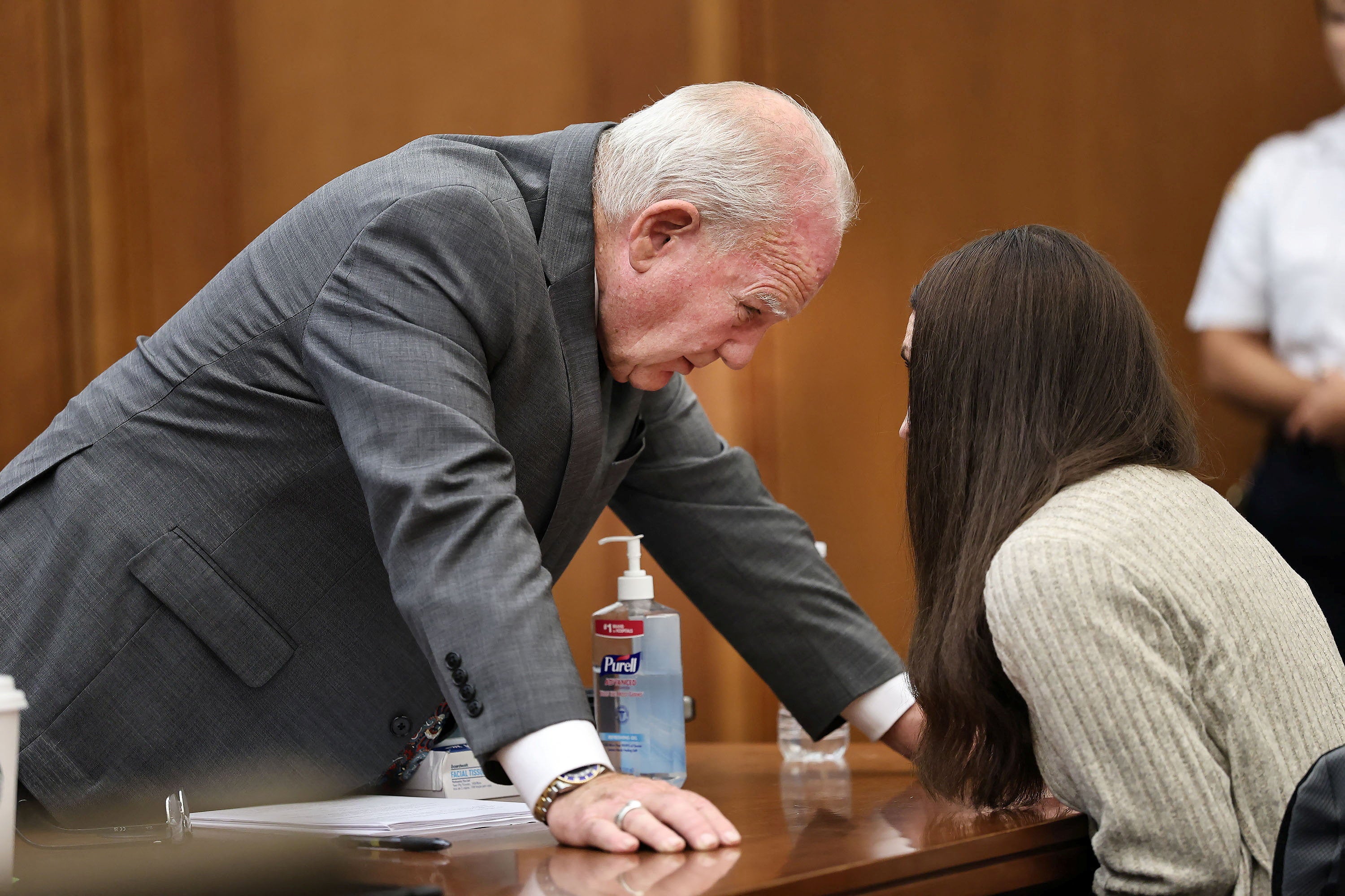 Defense attorney Kevin Reddington speaks with Lindsay Clancy after a jury question during deliberations on Thursday