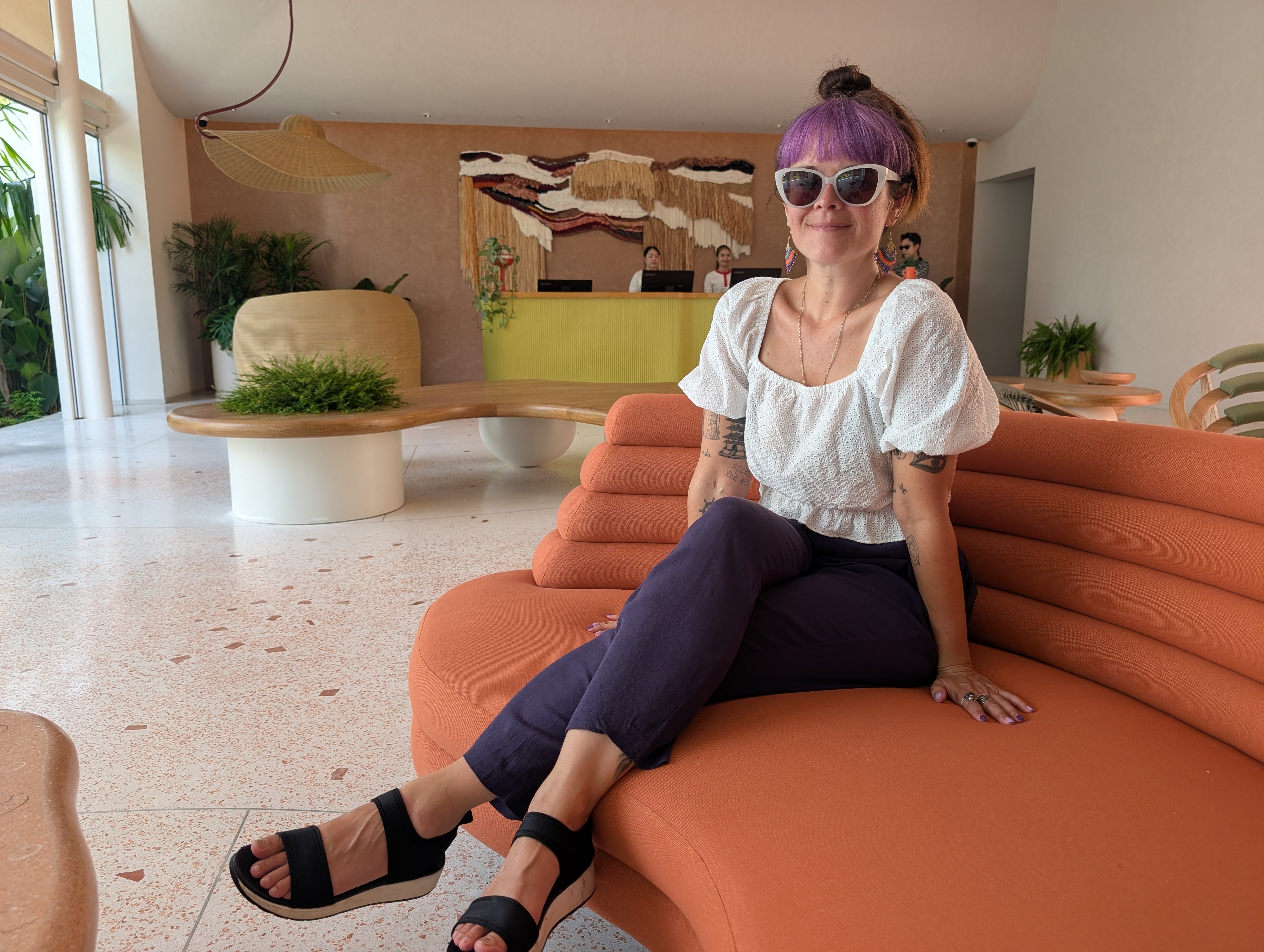 Travel writer Lucie Grace in the lobby at The Standard Na Jomtien near Pattaya 