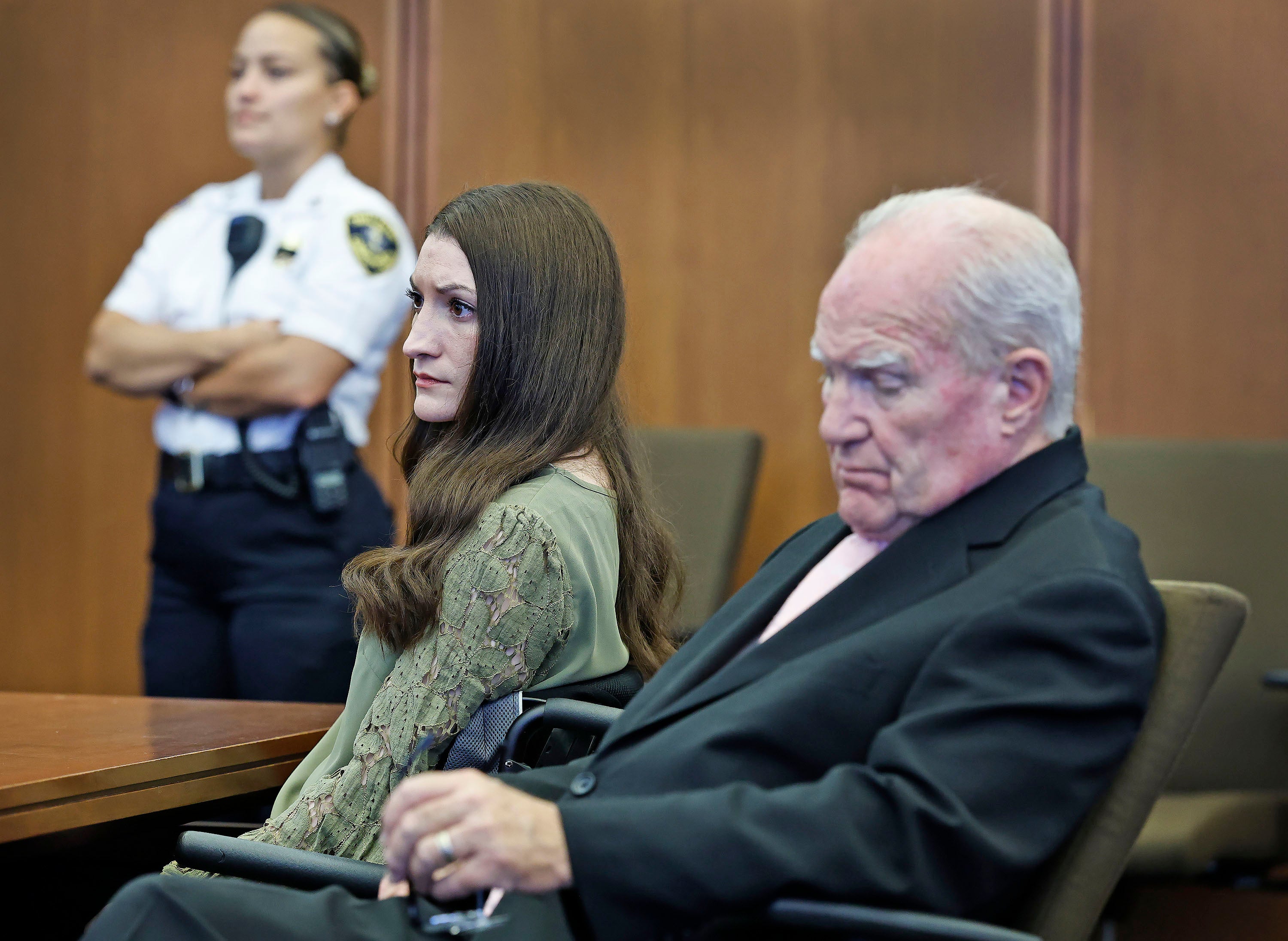 Lindsay Clancy and her attorney, Kevin Reddington, at her murder trial