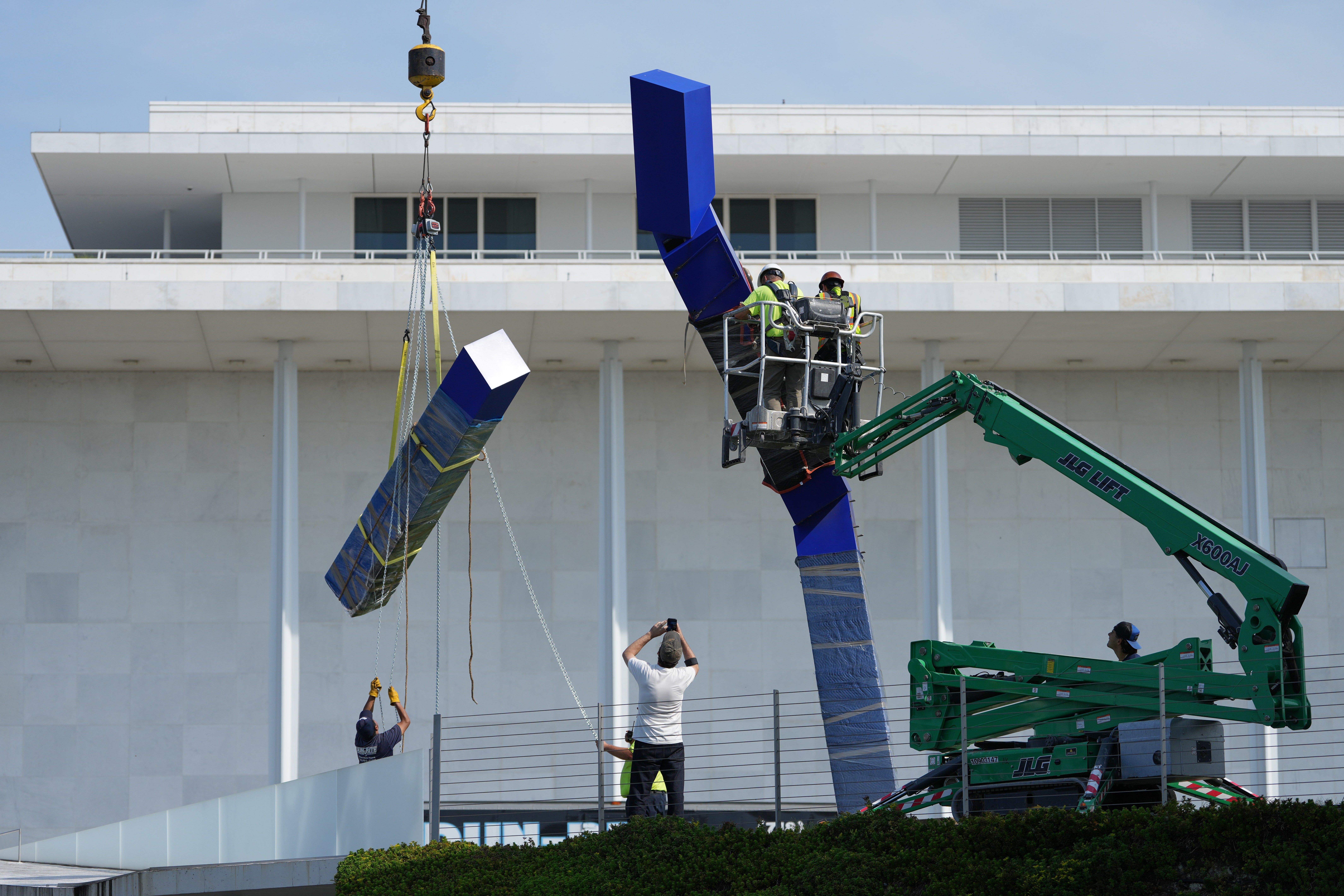 Billionaire philanthropist David Rubenstein is reportedly buying Joel Shapiro’s ‘Blue’ after the Donald Trump-dominated Kennedy Center abruptly removed the sculpture (AP)