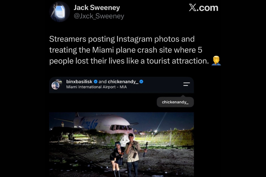 <p>Kick streamers 'ChickenAndy' and 'BinxBasilisk' are facing criticism for posting a photo they took in front of the crashed Amazon cargo plane hours after it crashed, and resulted in the deaths of five people</p>