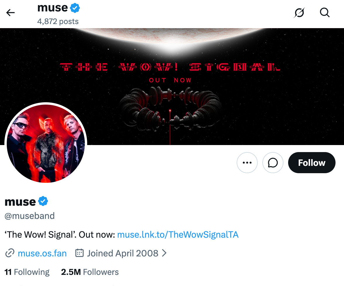 Muse's X handle has changed from the original one, '@Muse'