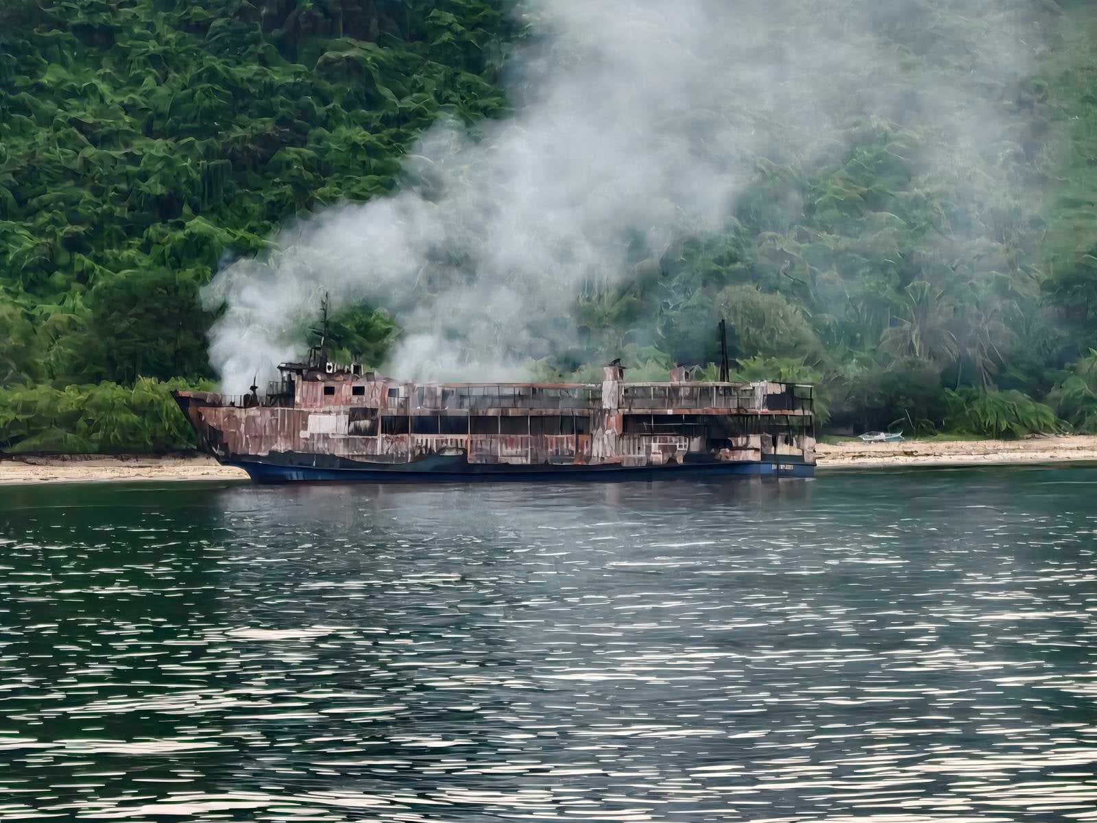 Desperate search for 84 missing as rescue teams finally board burnt-out Philippines ferry