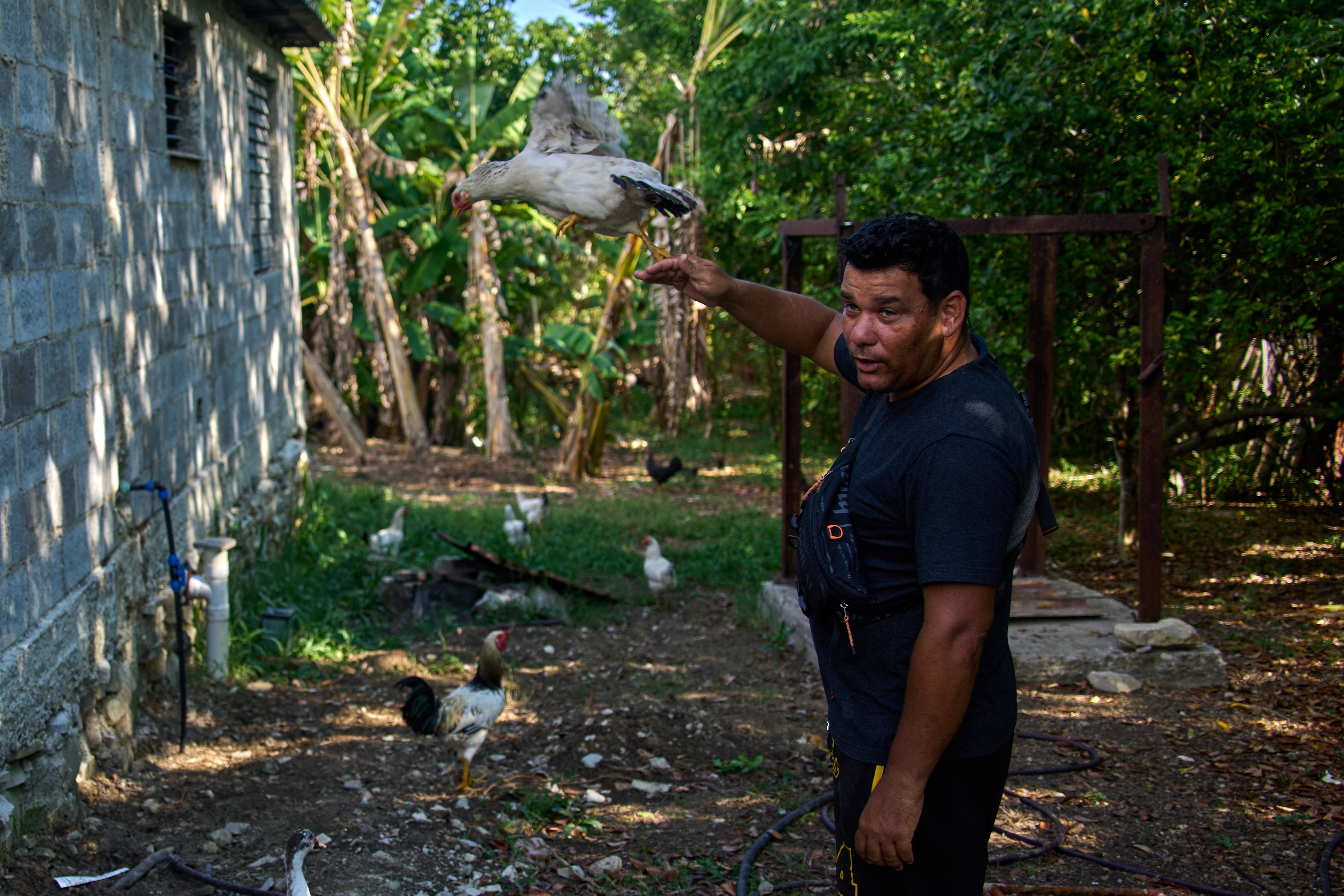 Despite the hardships, De La Cruz finds comfort in the countryside surroundings of his home, where the couple cares for chickens, roosters, and a 4-month-old rescue dog named Zeus