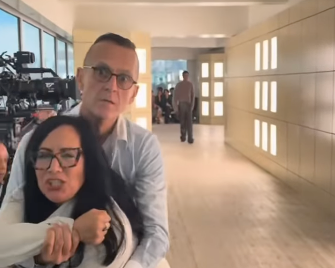 Footage captured at the Cos show at New York Fashion Week showed the CFDA’s Steven Kolb restraining an anti-wool protestor