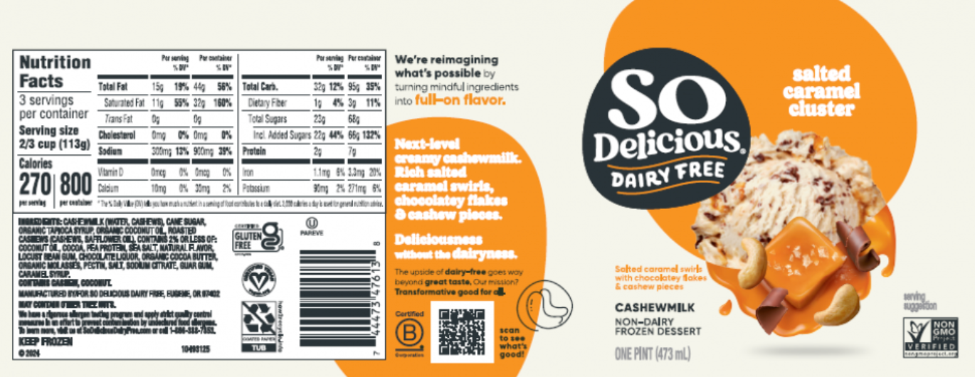 So Delicious has recalled its dairy free salted caramel cluster pints