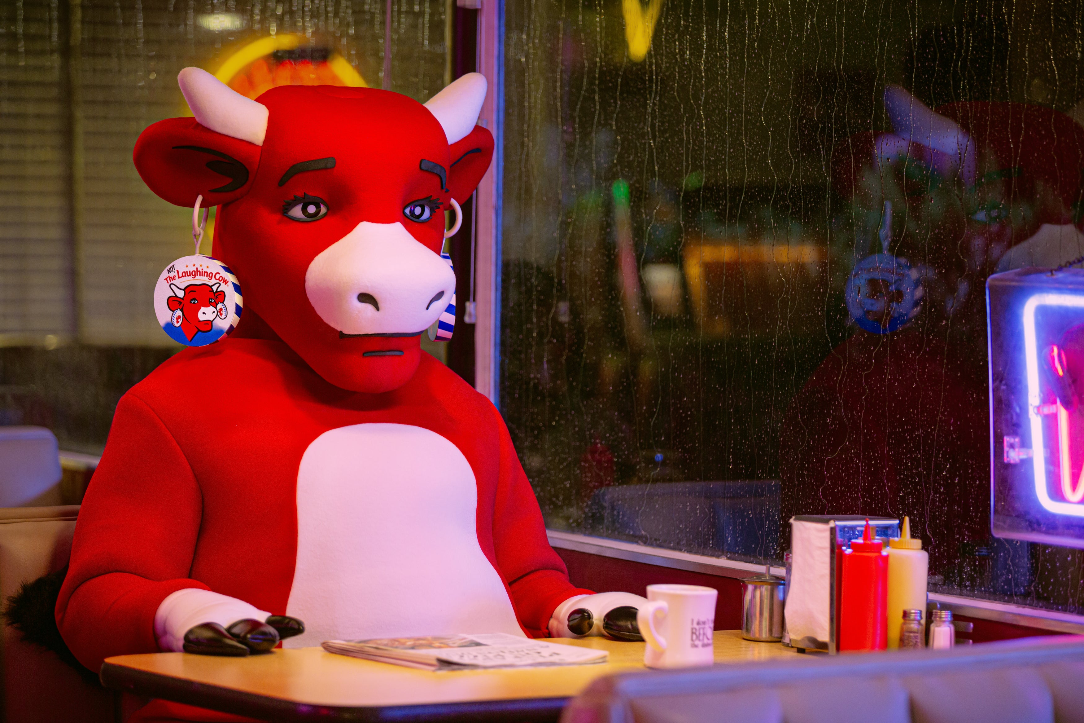 Campaign videos show the usually cheerful mascot looking downcast and alone, including one clip in a diner and another on a swing with ominous messages