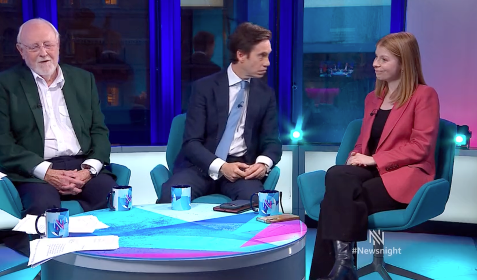 Rory Stewart staring at fellow panellist Ailbhe Rea on ‘Newsnight’
