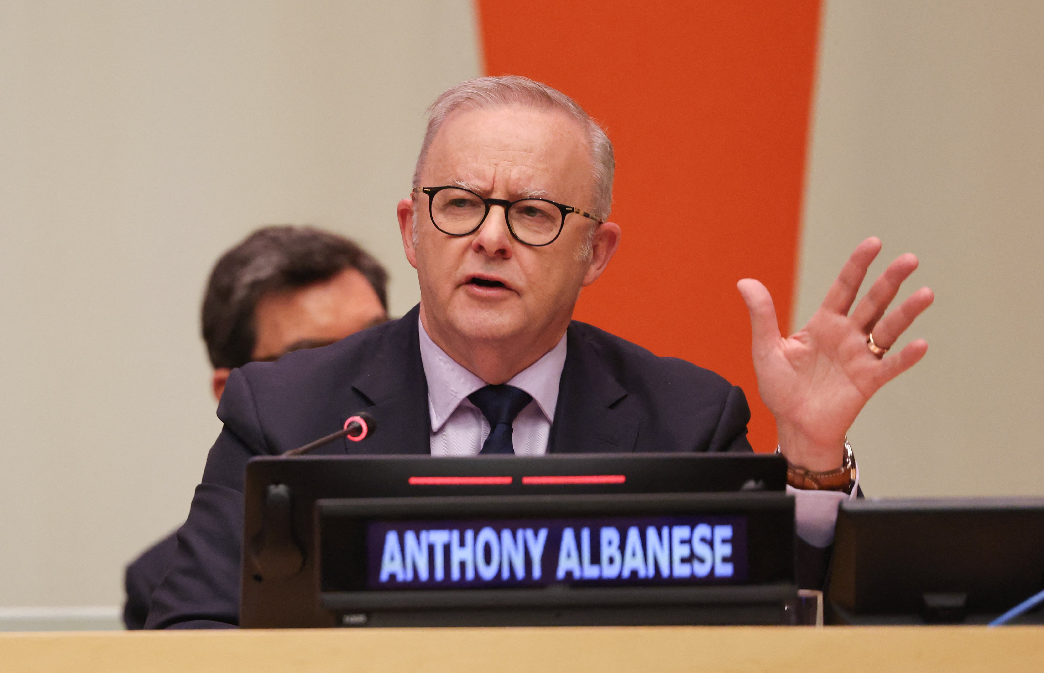 Australia's Prime Minister Anthony Albanese participates in the Coalition for the Rights and Protection of Children in the Age of Artificial Intelligence session on the sidelines of the 81st United Nations General Assembly at United Nations Headquarters in New York