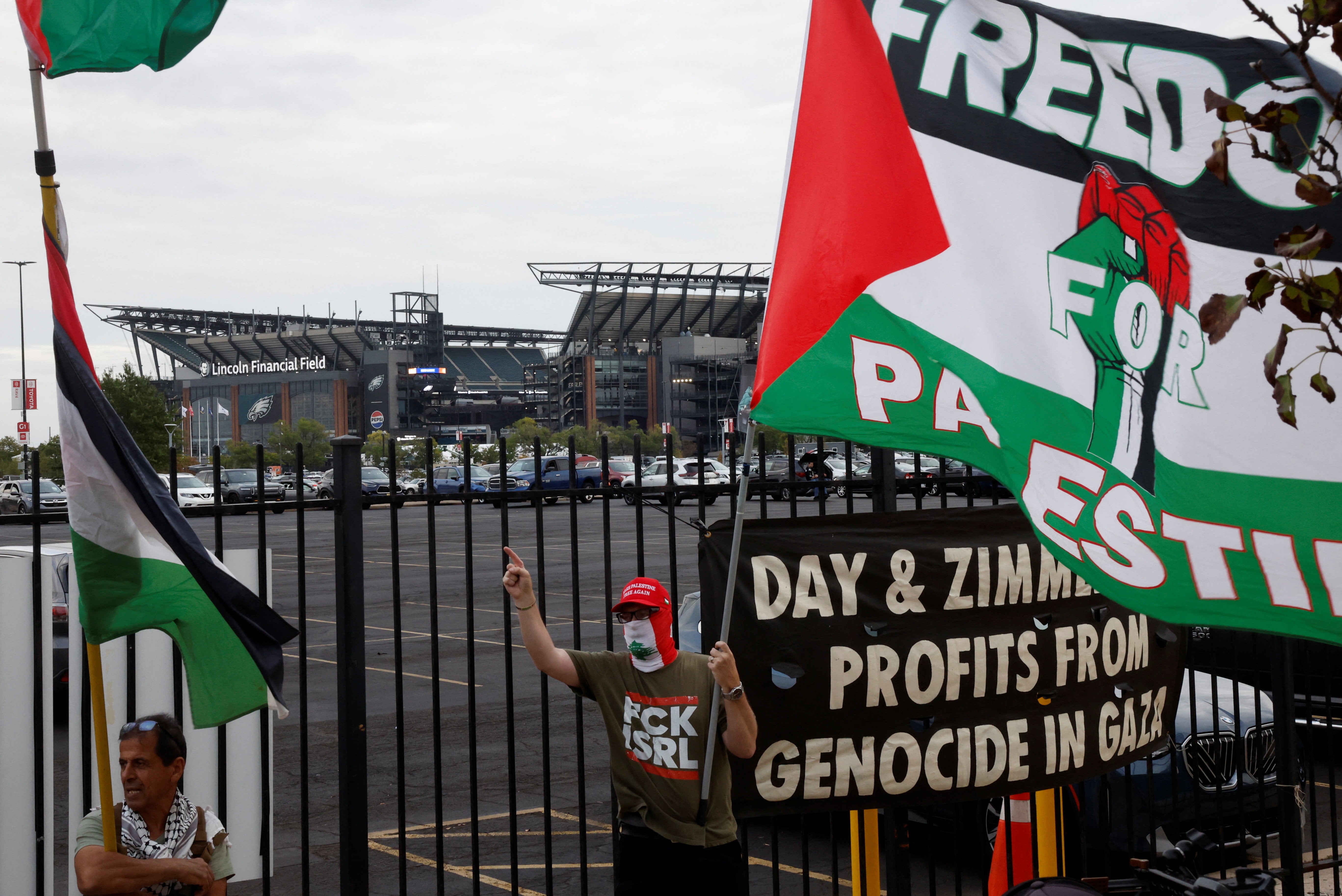 Pro-Palestinian protesters demonstrated near the venue where Ed Sheeran was performing on September 19