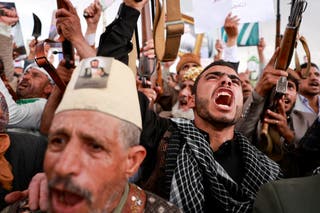 Houthi supporters shout slogans during an anti-Saudi rally amid an escalation with the kingdom, in Sanaa, Yemen, 31 July 2026