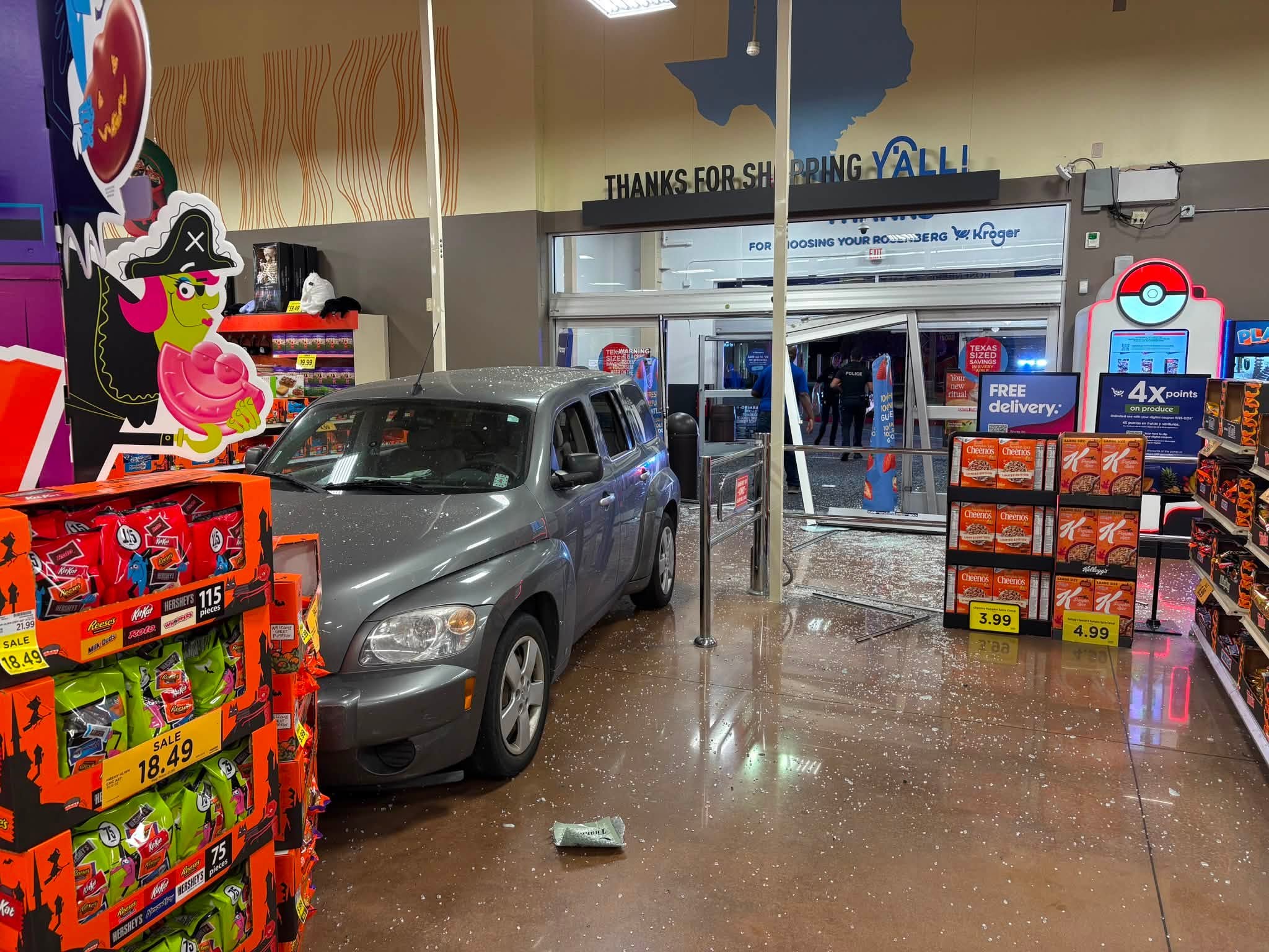 A Texas man allegedly plowed through the entrance of a Kroger grocery store because he needed to use the bathroom when the store was closed